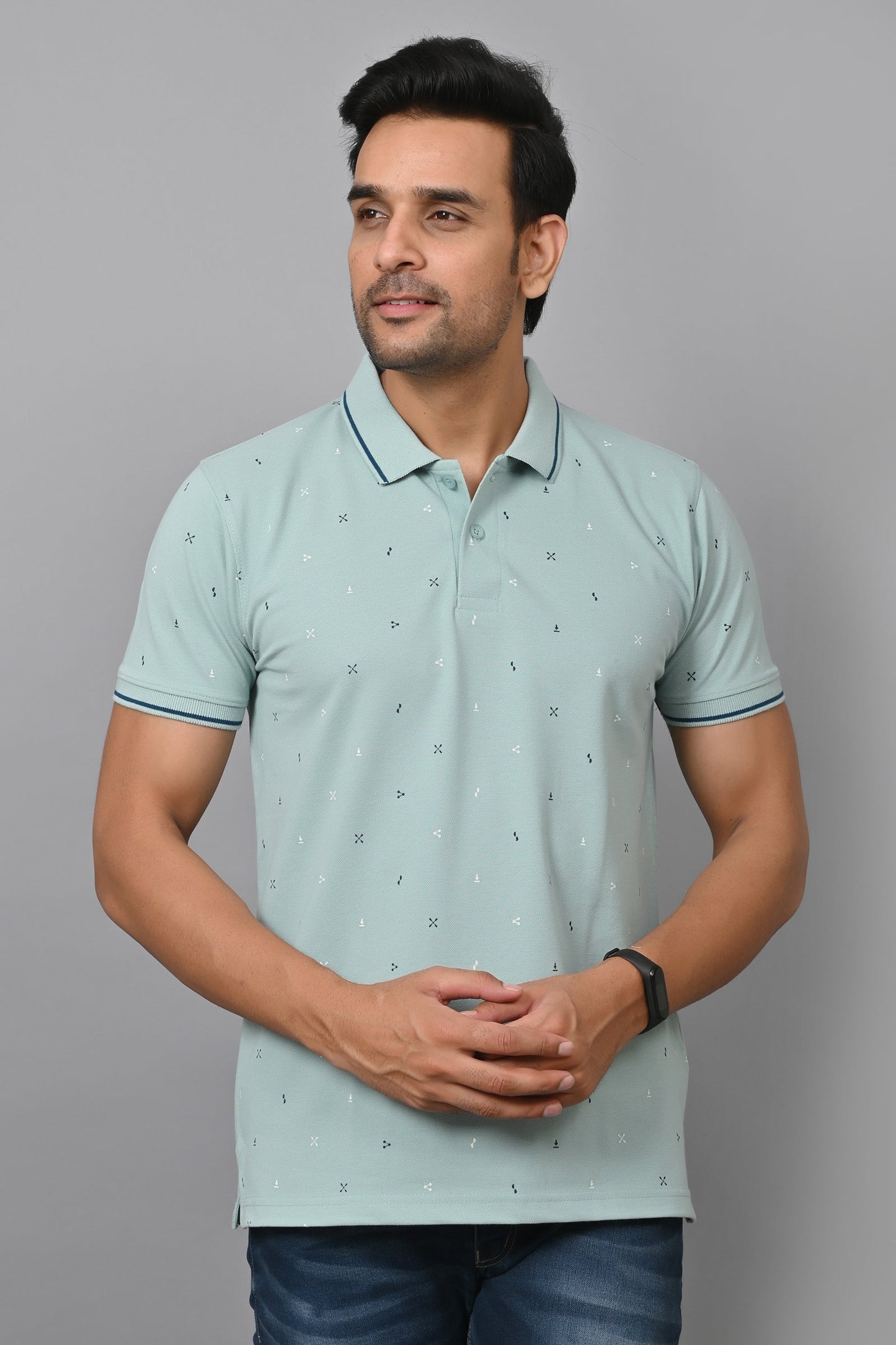 Arbour Men Printed Polo Neck Cotton Blend Half Sleeve T-Shirt