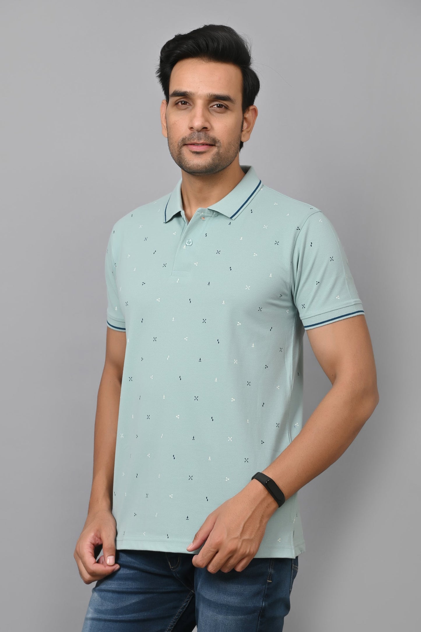 Arbour Men Printed Polo Neck Cotton Blend Half Sleeve T-Shirt