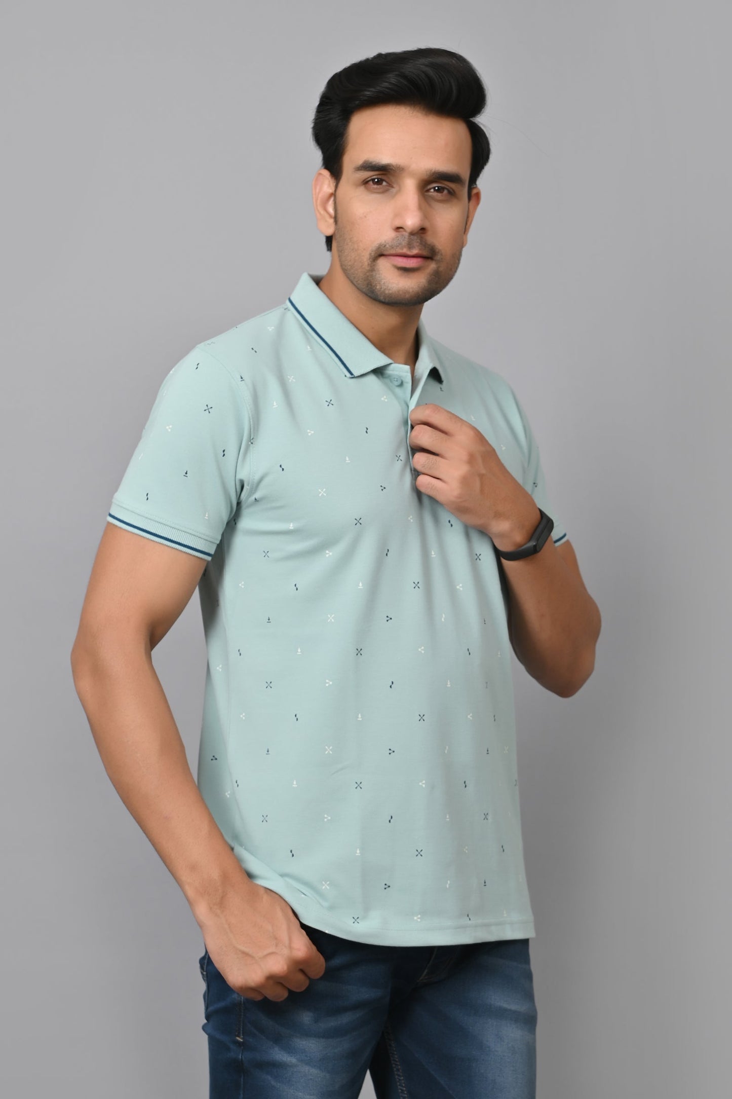 Arbour Men Printed Polo Neck Cotton Blend Half Sleeve T-Shirt
