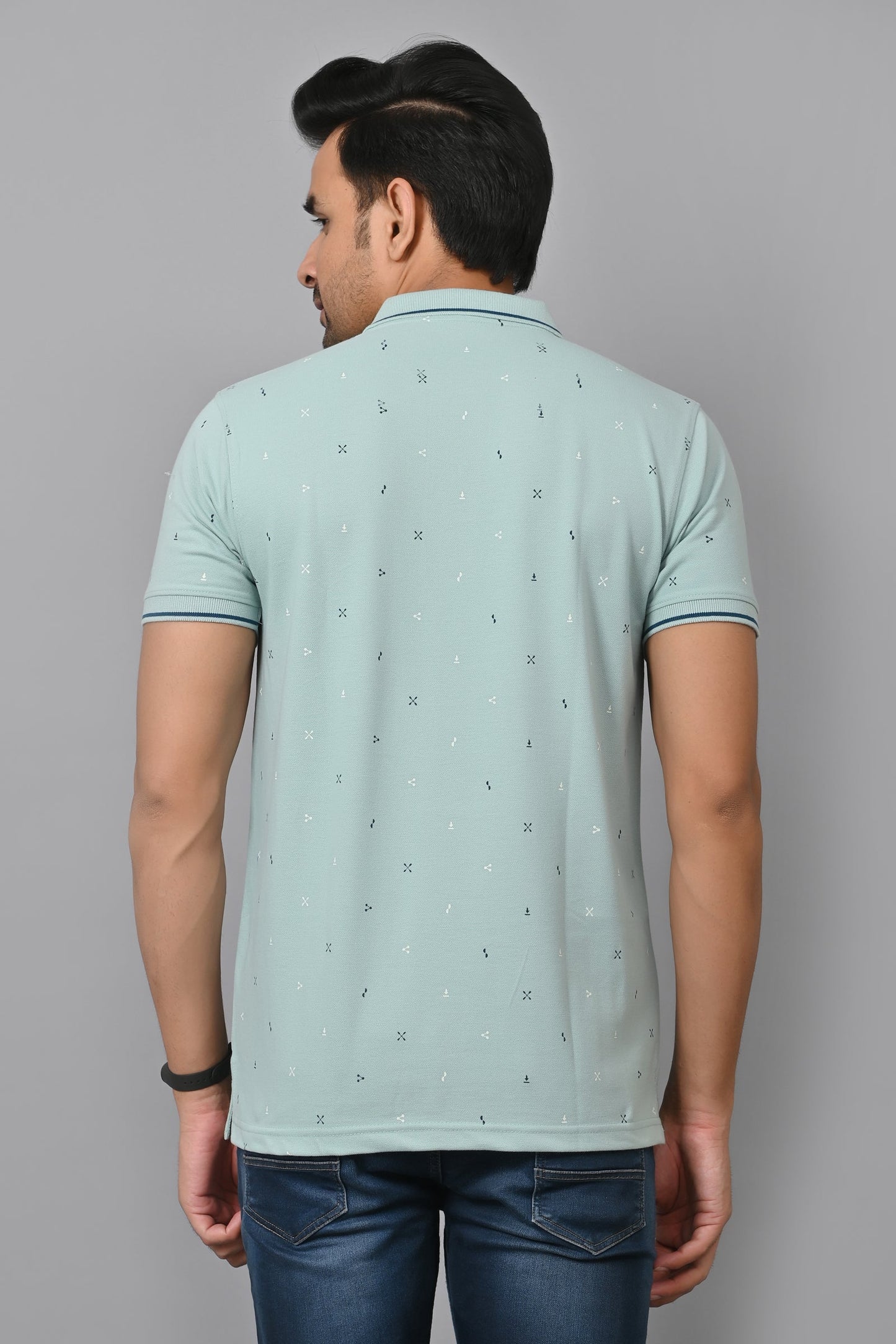 Arbour Men Printed Polo Neck Cotton Blend Half Sleeve T-Shirt