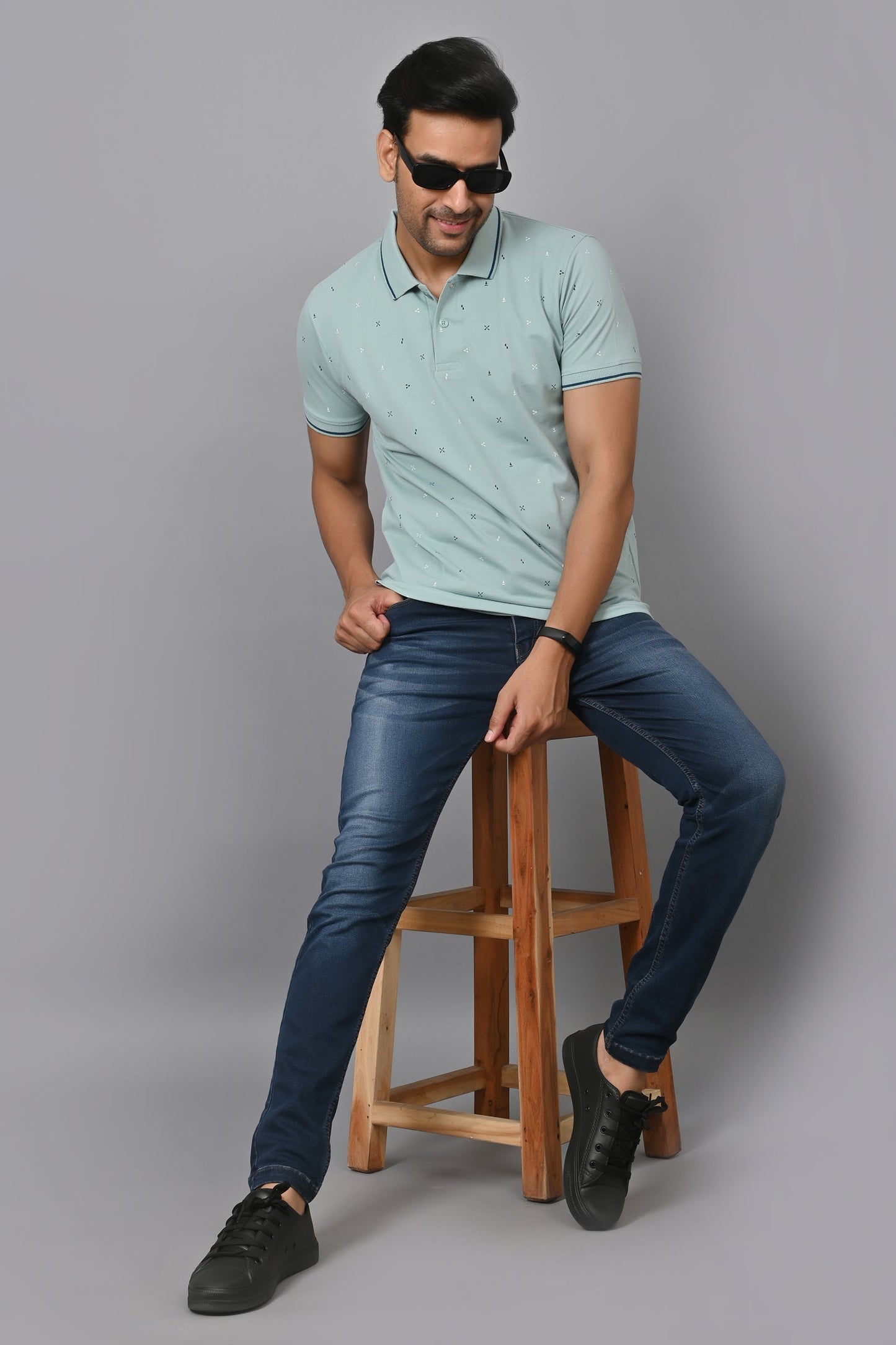 Arbour Men Printed Polo Neck Cotton Blend Half Sleeve T-Shirt