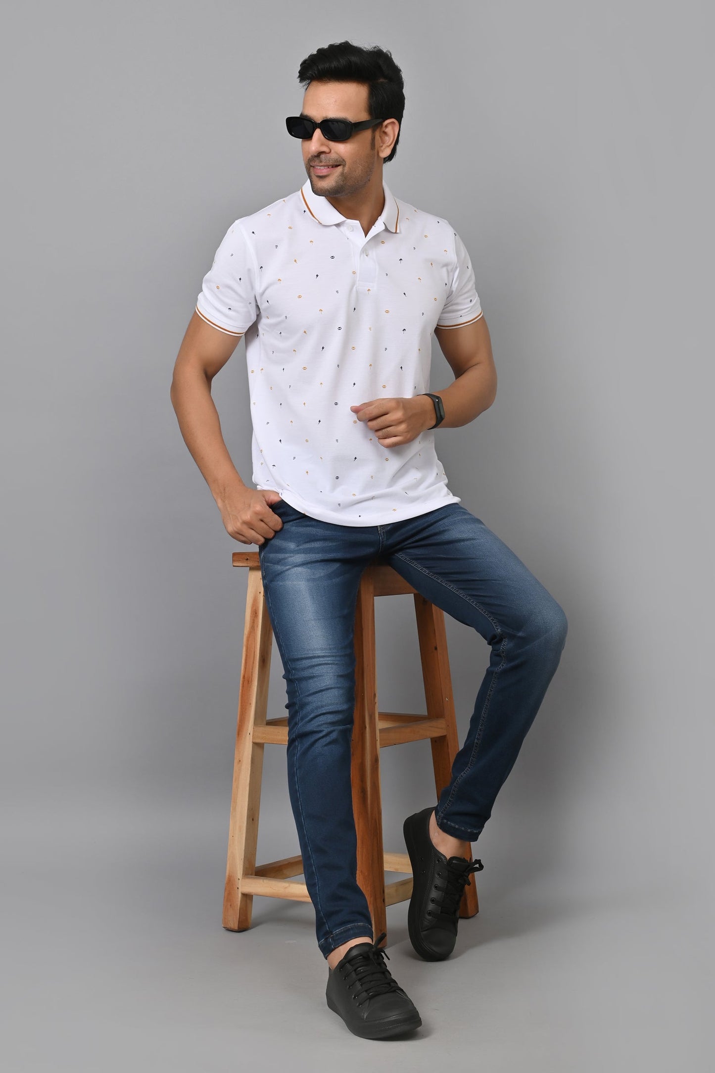 Arbour Men Printed Polo Neck Cotton Blend Half Sleeve T-Shirt