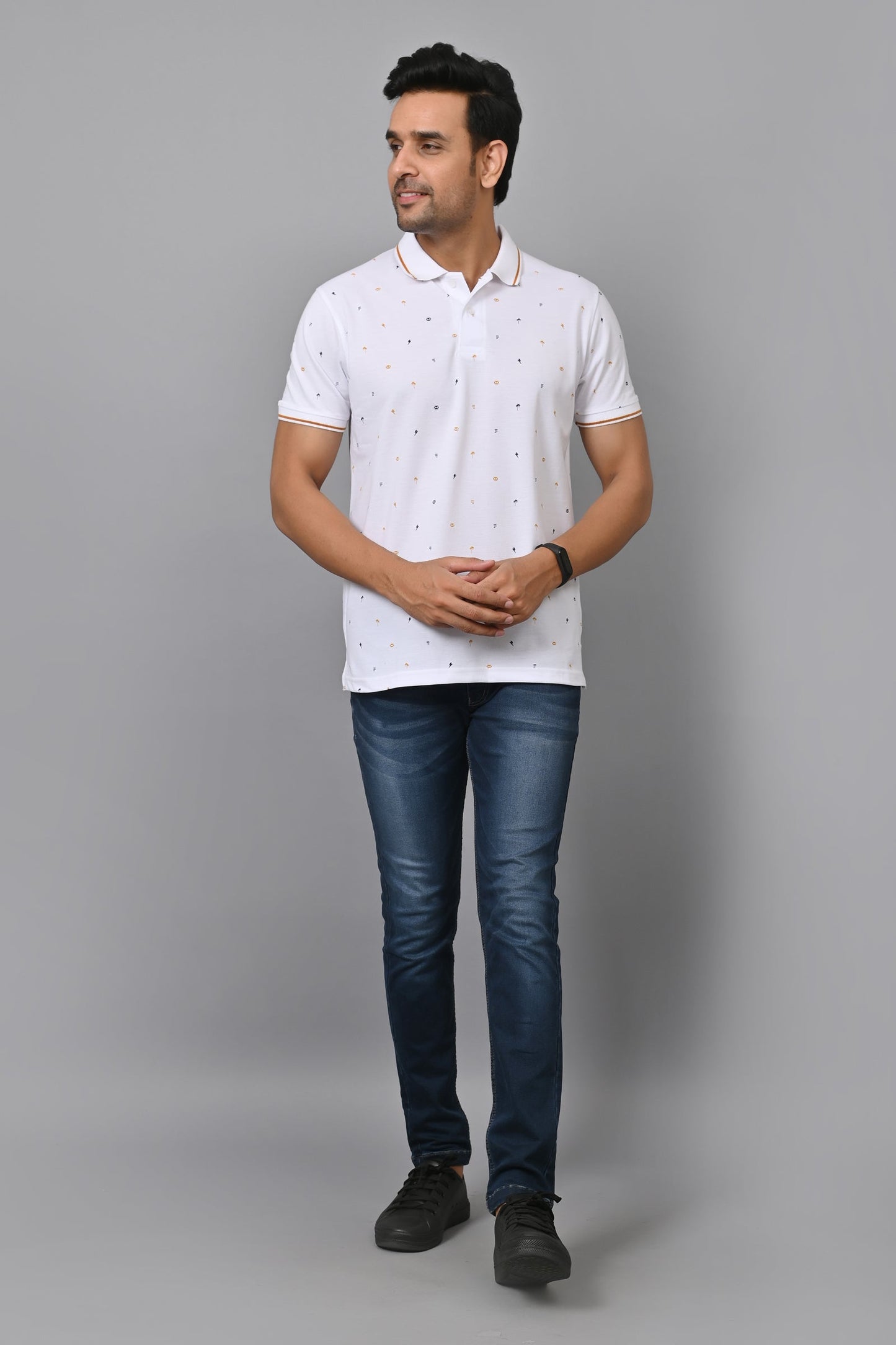 Arbour Men Printed Polo Neck Cotton Blend Half Sleeve T-Shirt
