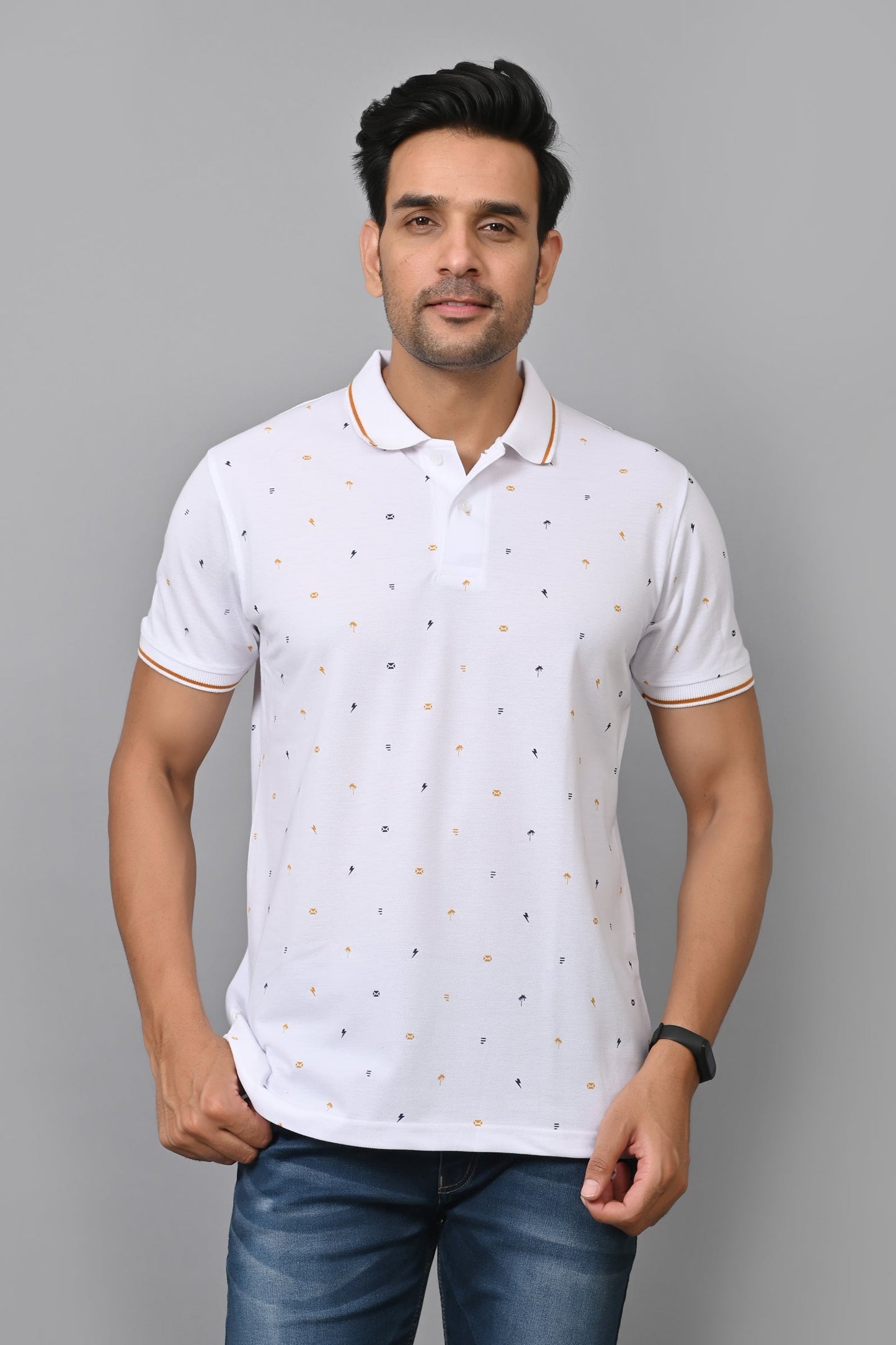 Arbour Men Printed Polo Neck Cotton Blend Half Sleeve T-Shirt