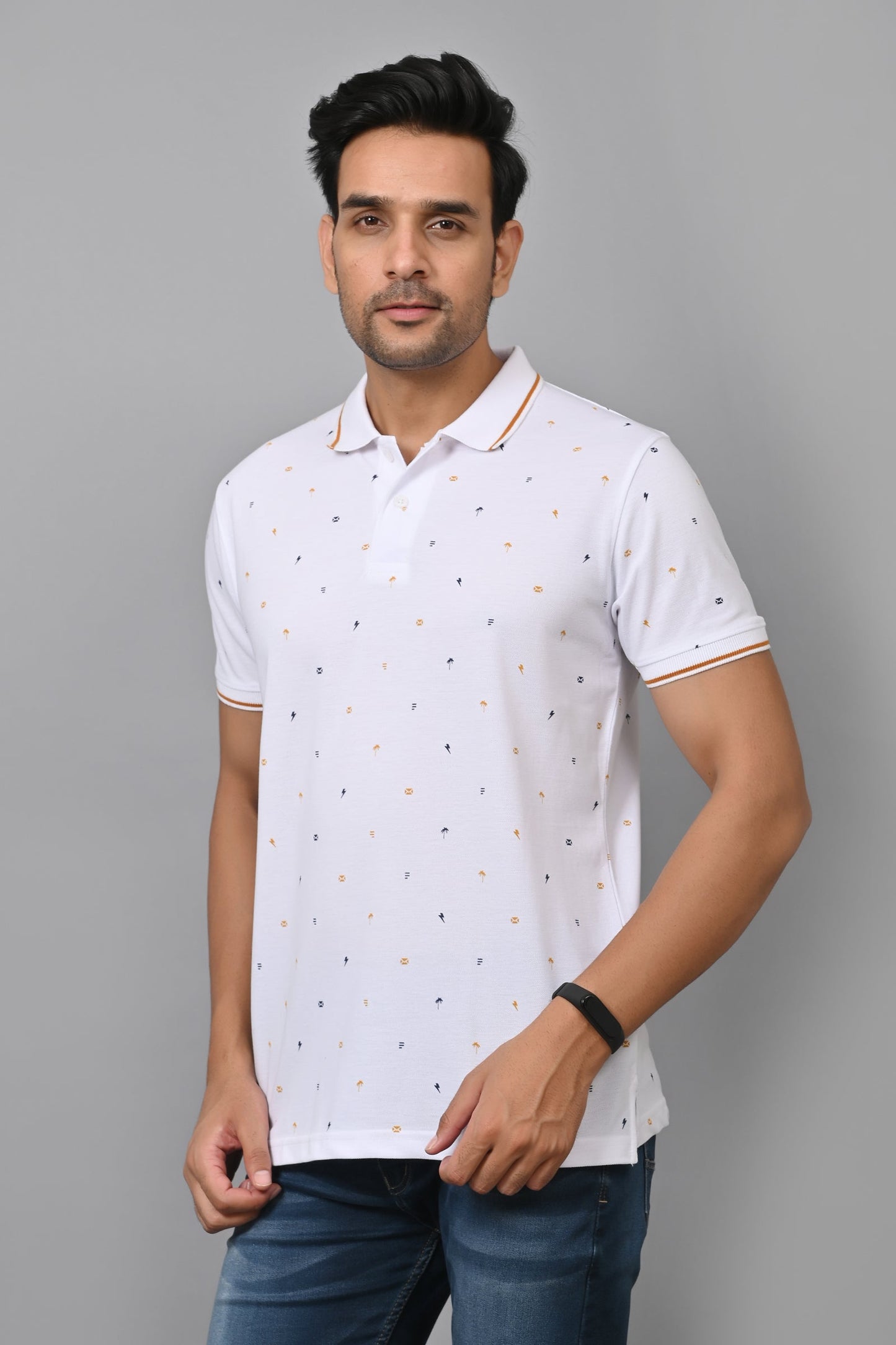 Arbour Men Printed Polo Neck Cotton Blend Half Sleeve T-Shirt