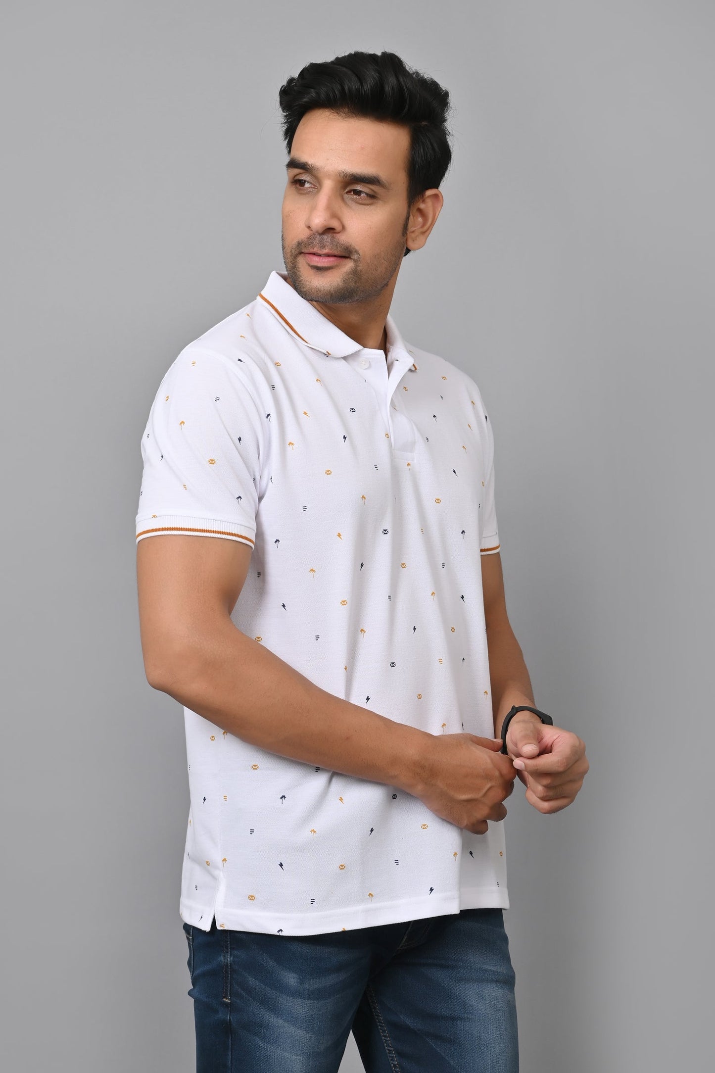 Arbour Men Printed Polo Neck Cotton Blend Half Sleeve T-Shirt