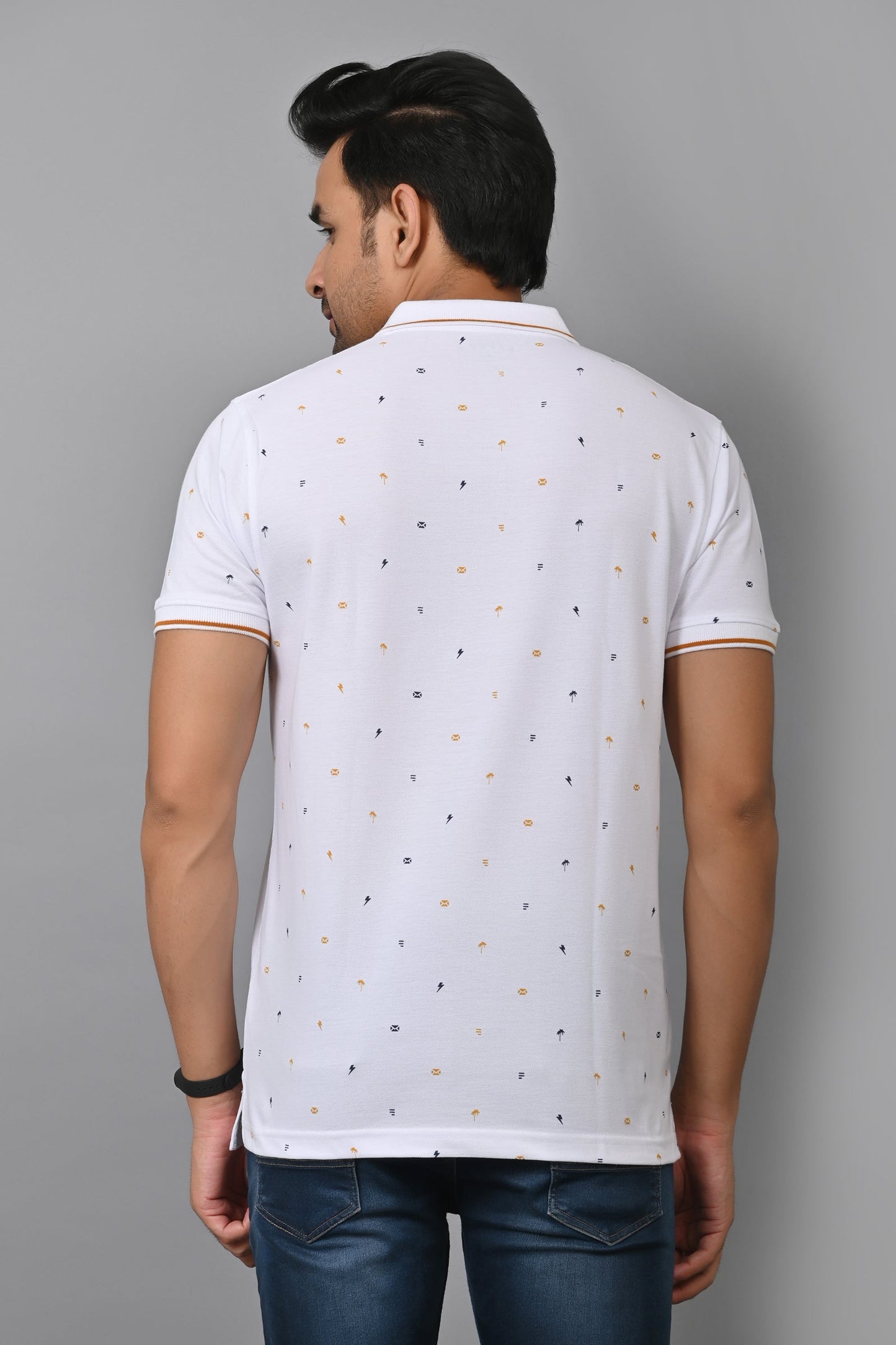 Arbour Men Printed Polo Neck Cotton Blend Half Sleeve T-Shirt