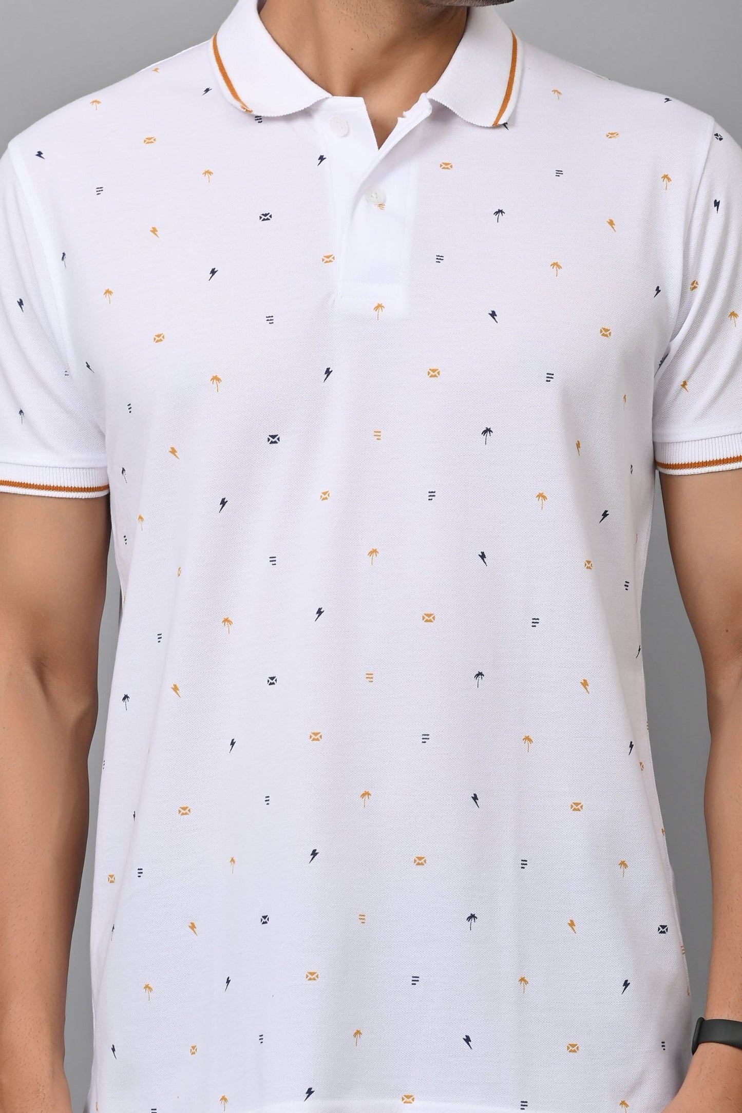 Arbour Men Printed Polo Neck Cotton Blend Half Sleeve T-Shirt