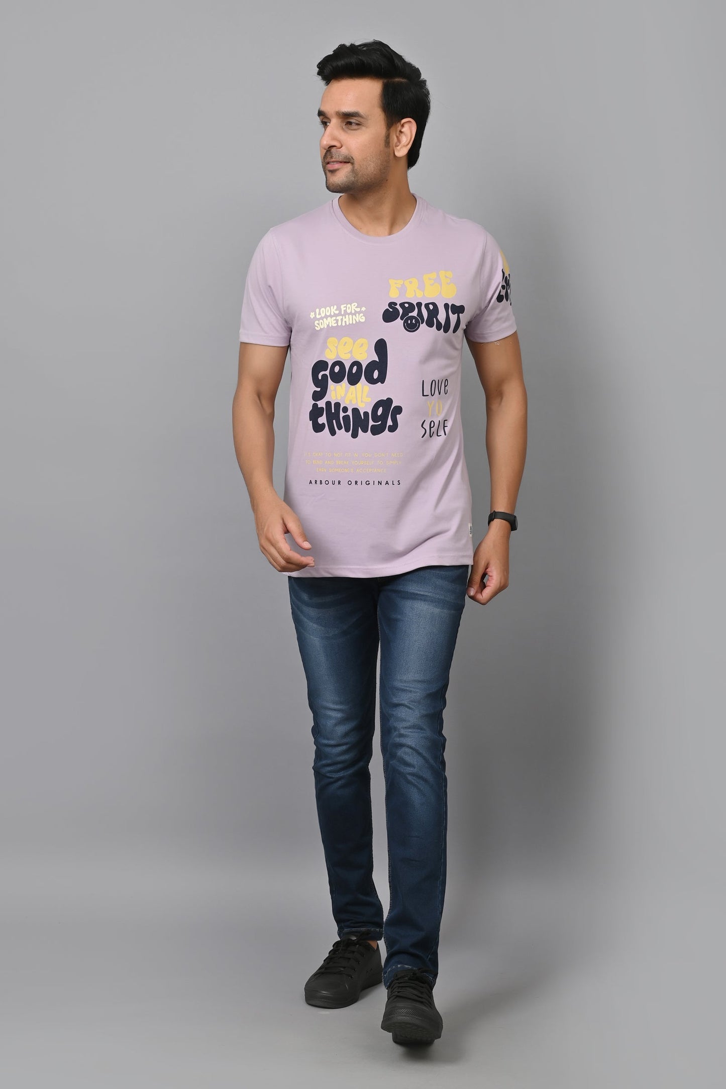 Arbour Men Printed Round Neck Cotton Blend T-Shirt