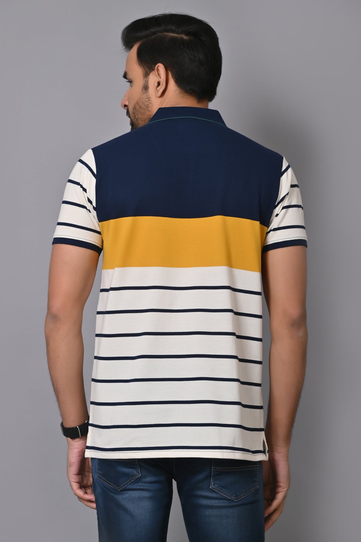 Arbour Men Polo Neck Stripes Casual Half Sleeves T-Shirt