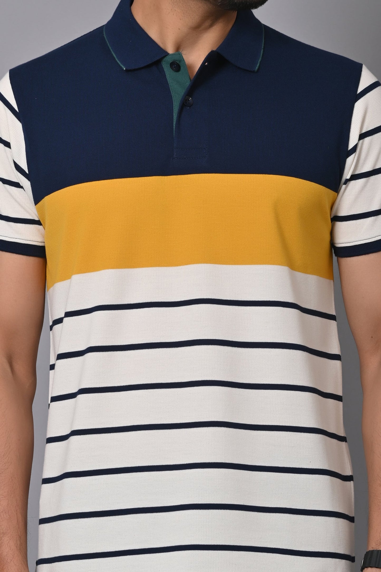 Arbour Men Polo Neck Stripes Casual Half Sleeves T-Shirt