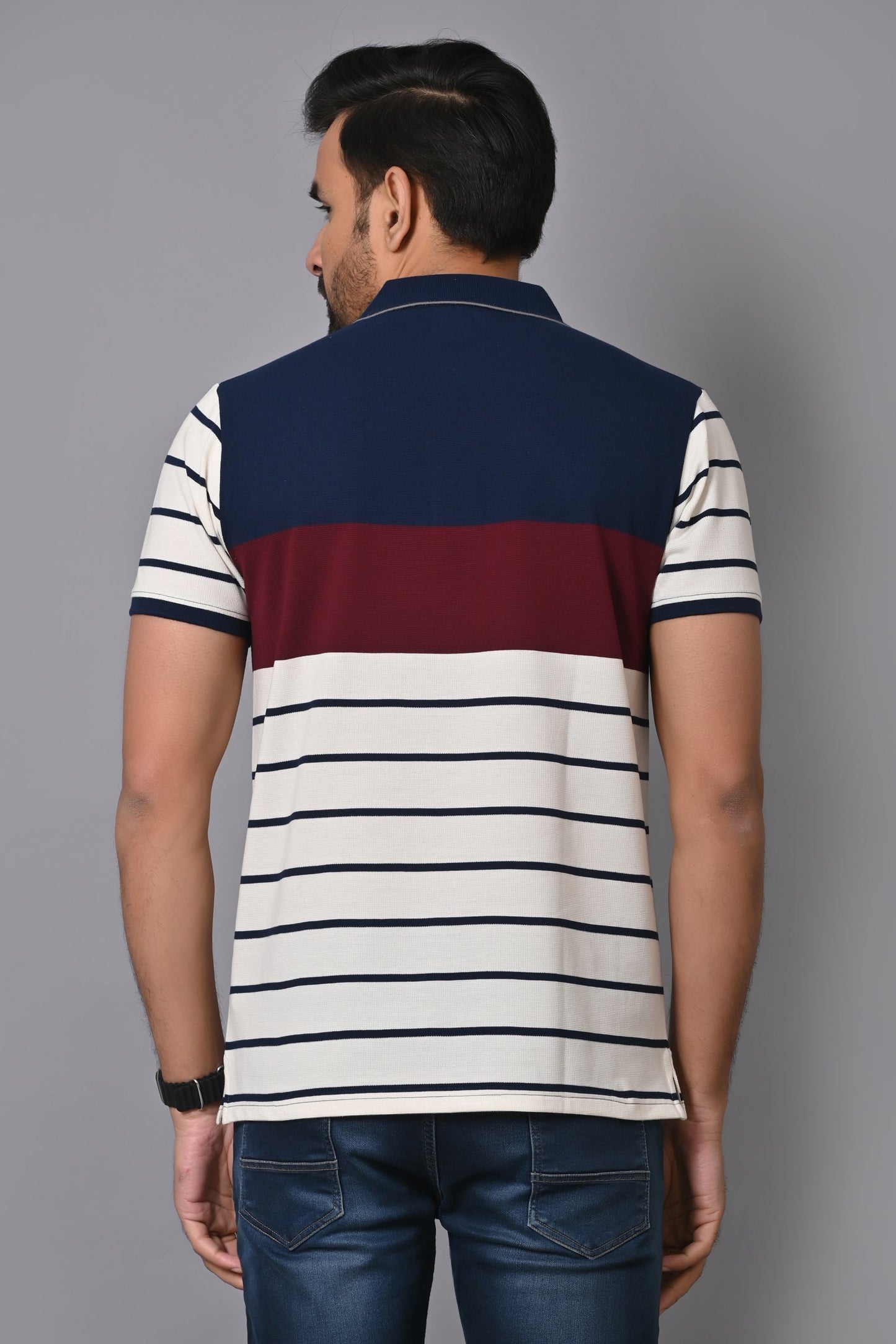 Arbour Men Polo Neck Stripes Casual Half Sleeves T-Shirt
