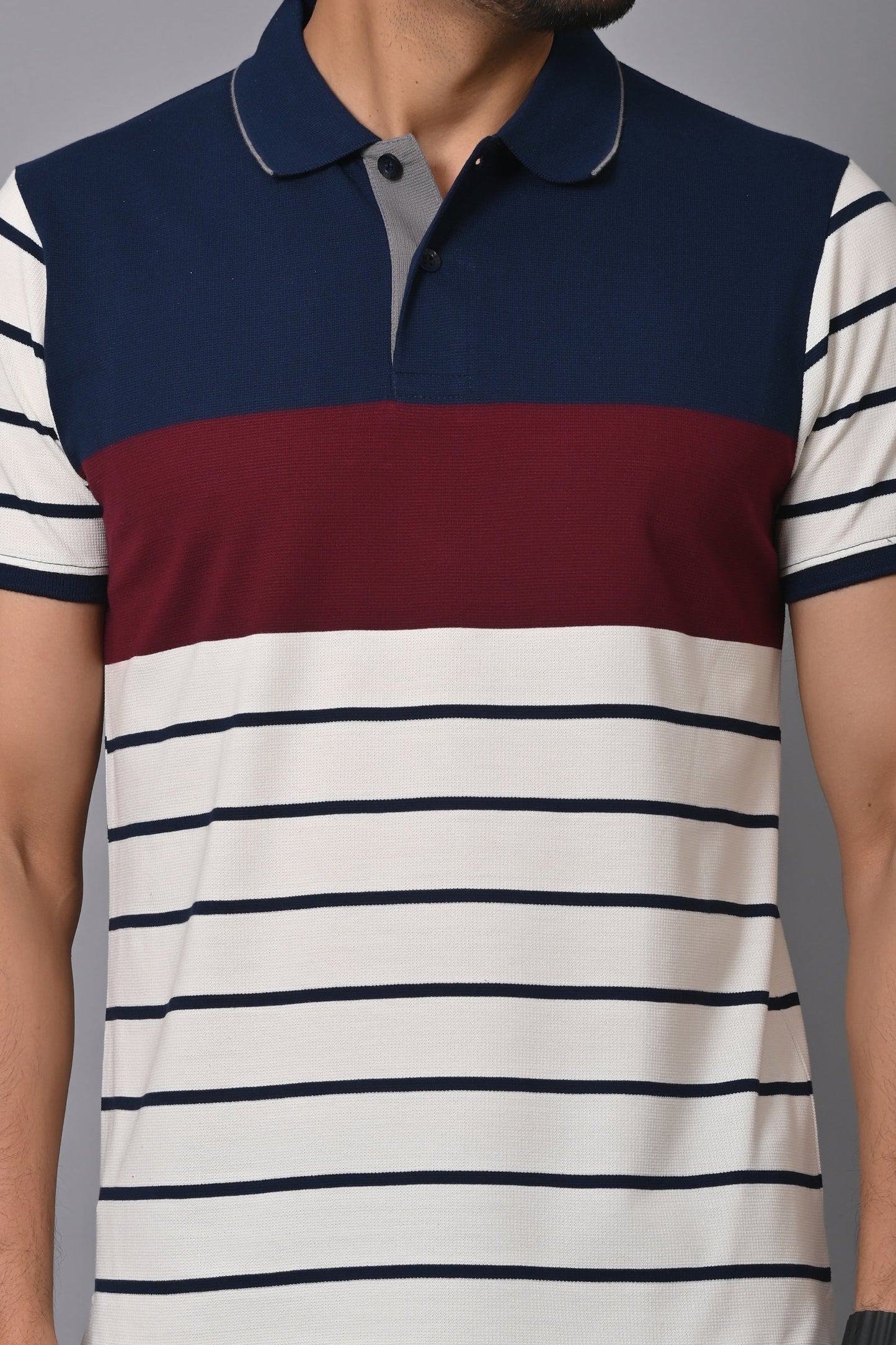 Arbour Men Polo Neck Stripes Casual Half Sleeves T-Shirt