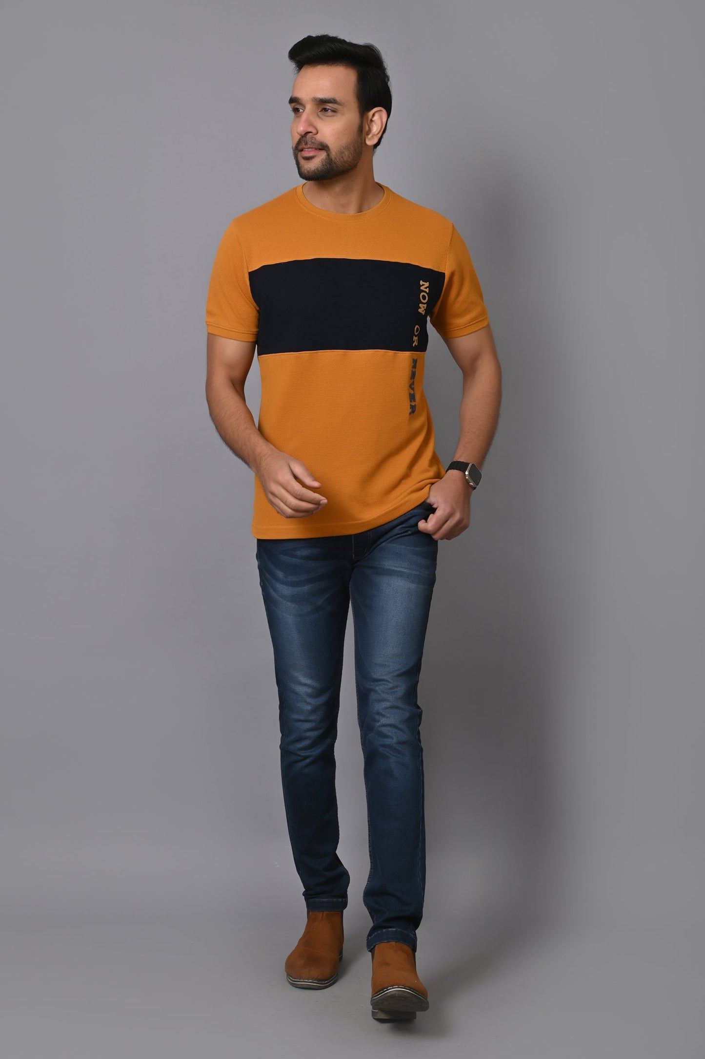 Arbour Men Colourblock Round Neck Cotton Blend Multicolor T-Shirt