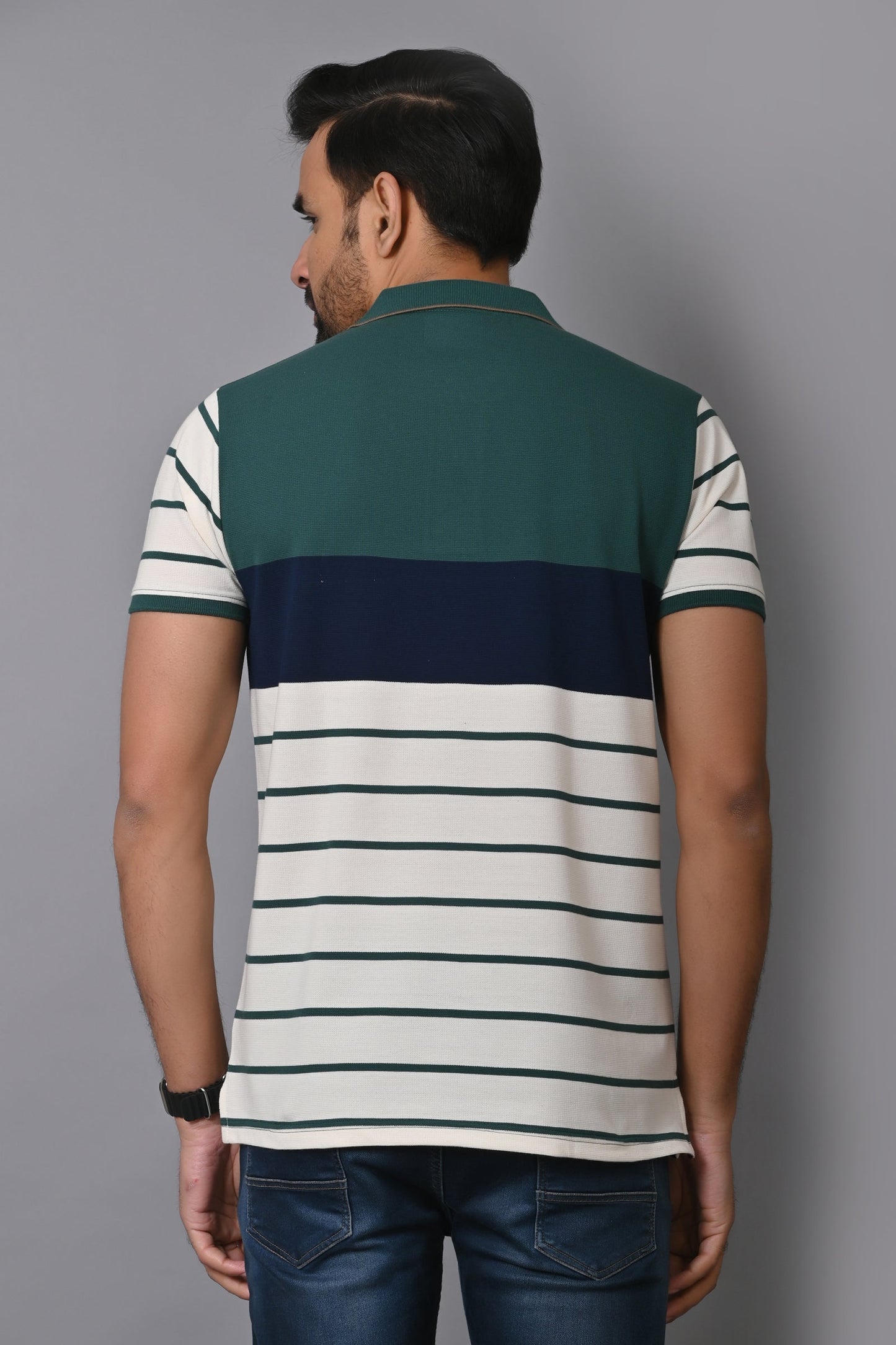 Arbour Men Polo Neck Stripes Casual Half Sleeves T-Shirt