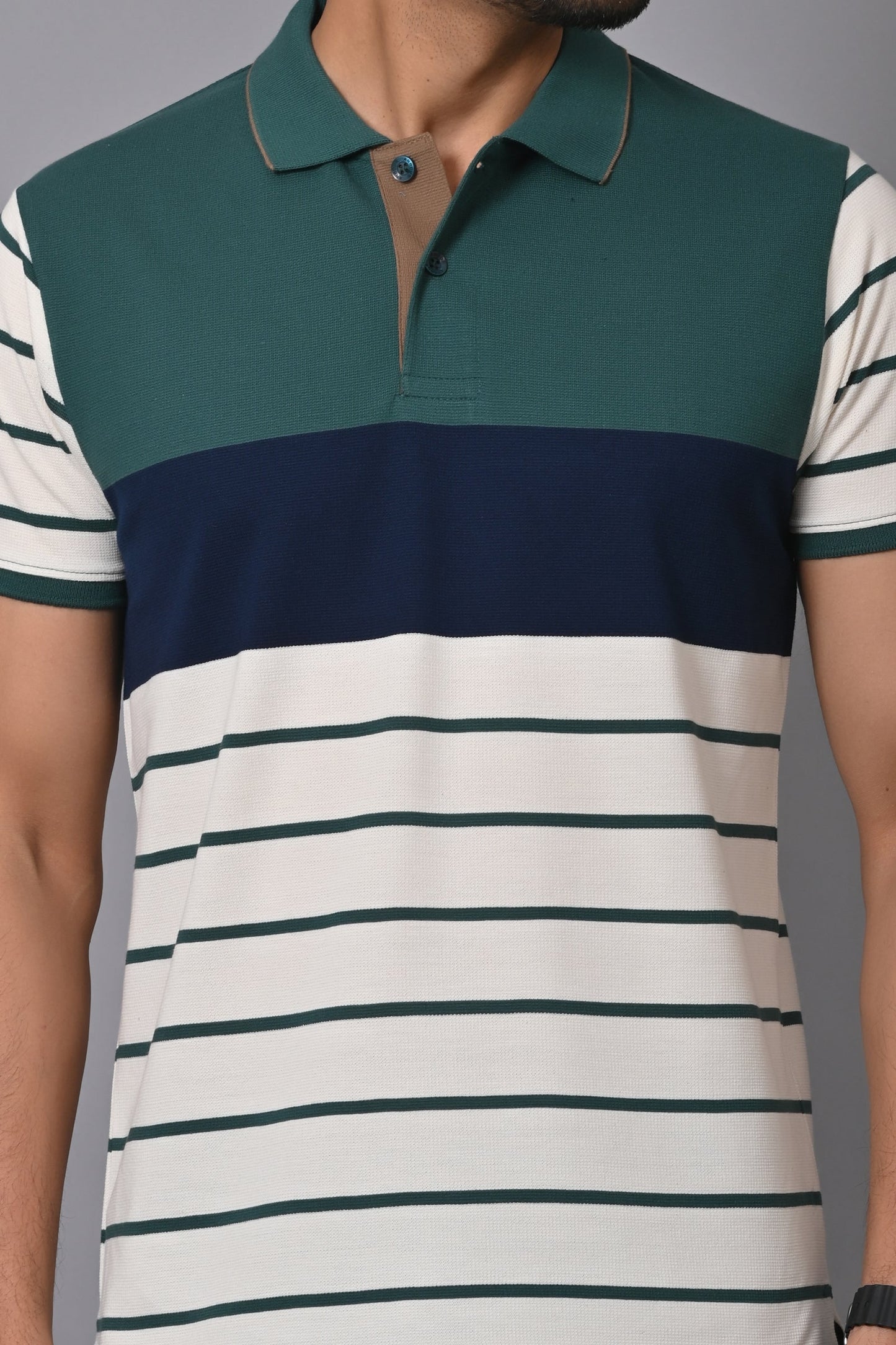 Arbour Men Polo Neck Stripes Casual Half Sleeves T-Shirt