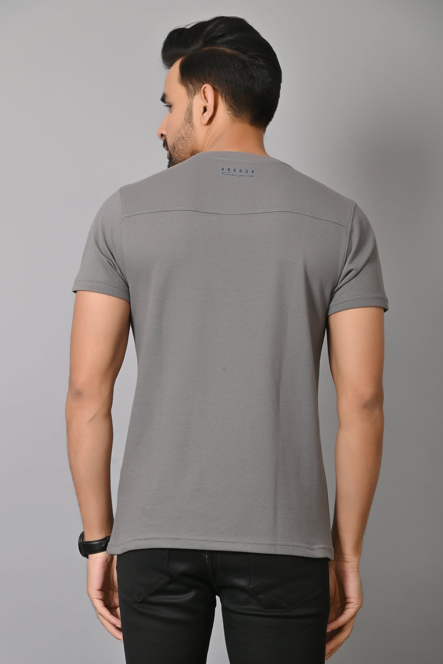 Arbour Men Solid Round Neck Cotton Blend T-Shirt