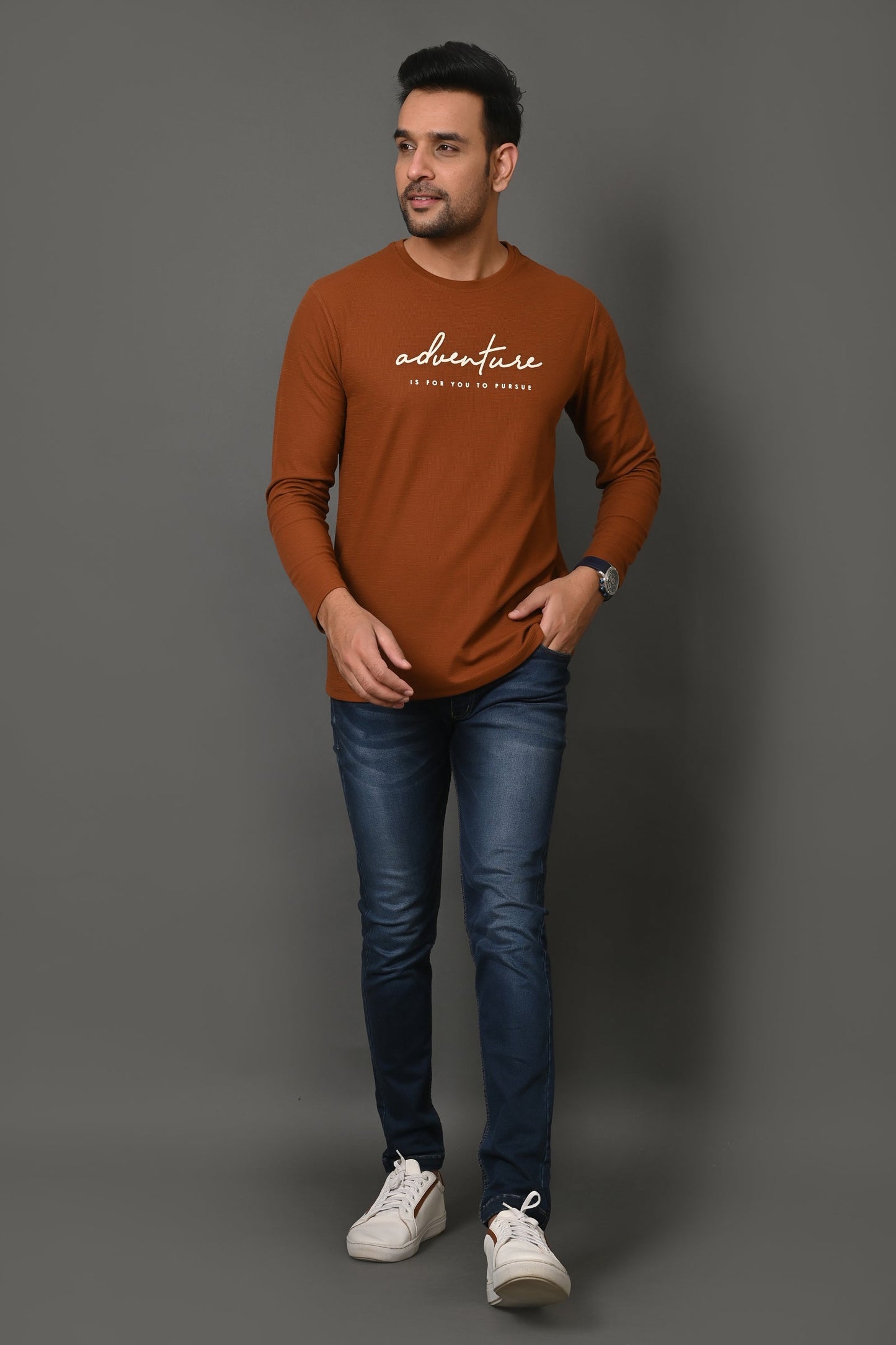 Arbour Men Round Neck Printed Full Sleeves T-Shirt