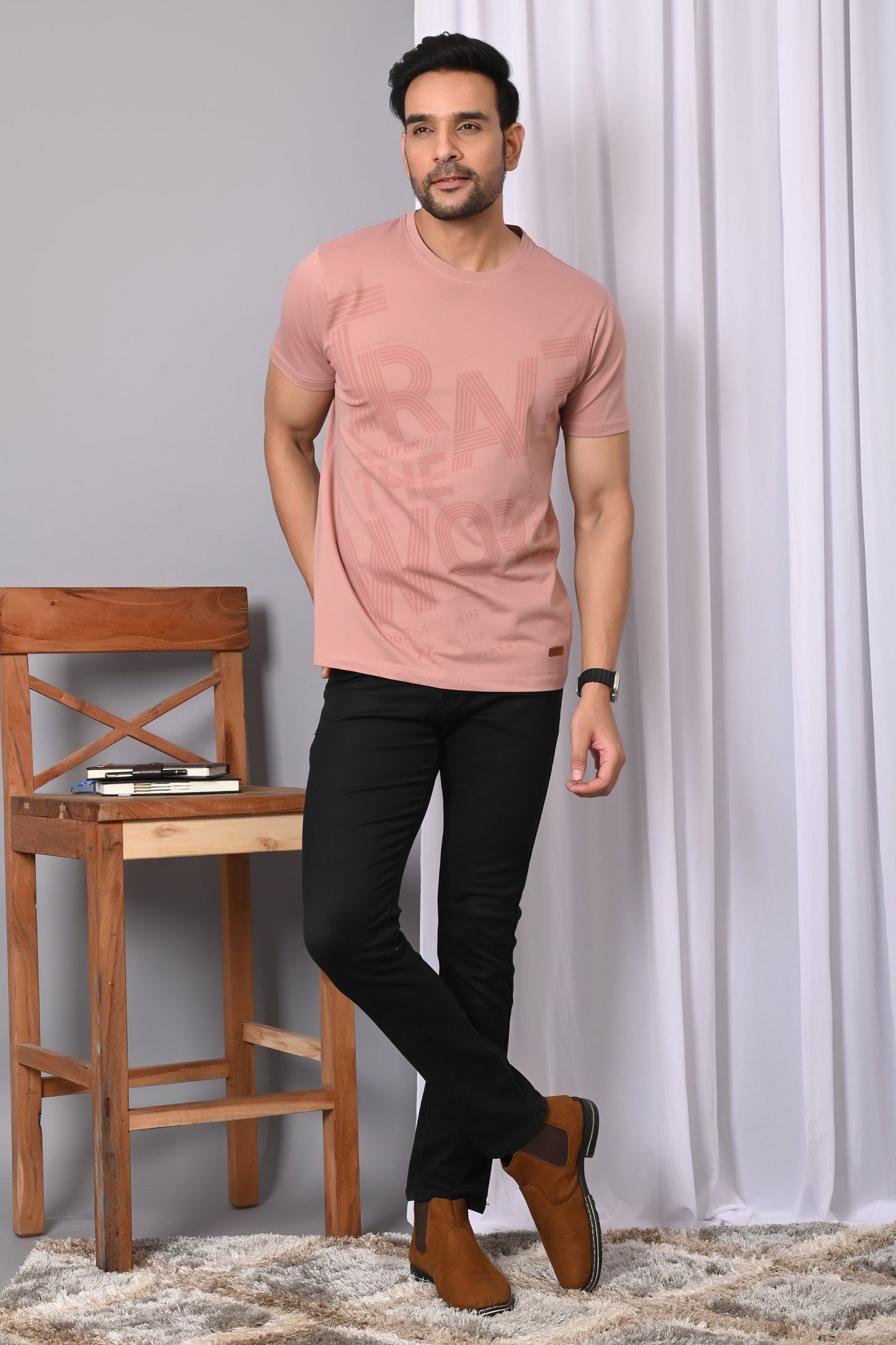 Arbour Men Round Neck Cotton Blend T-Shirt