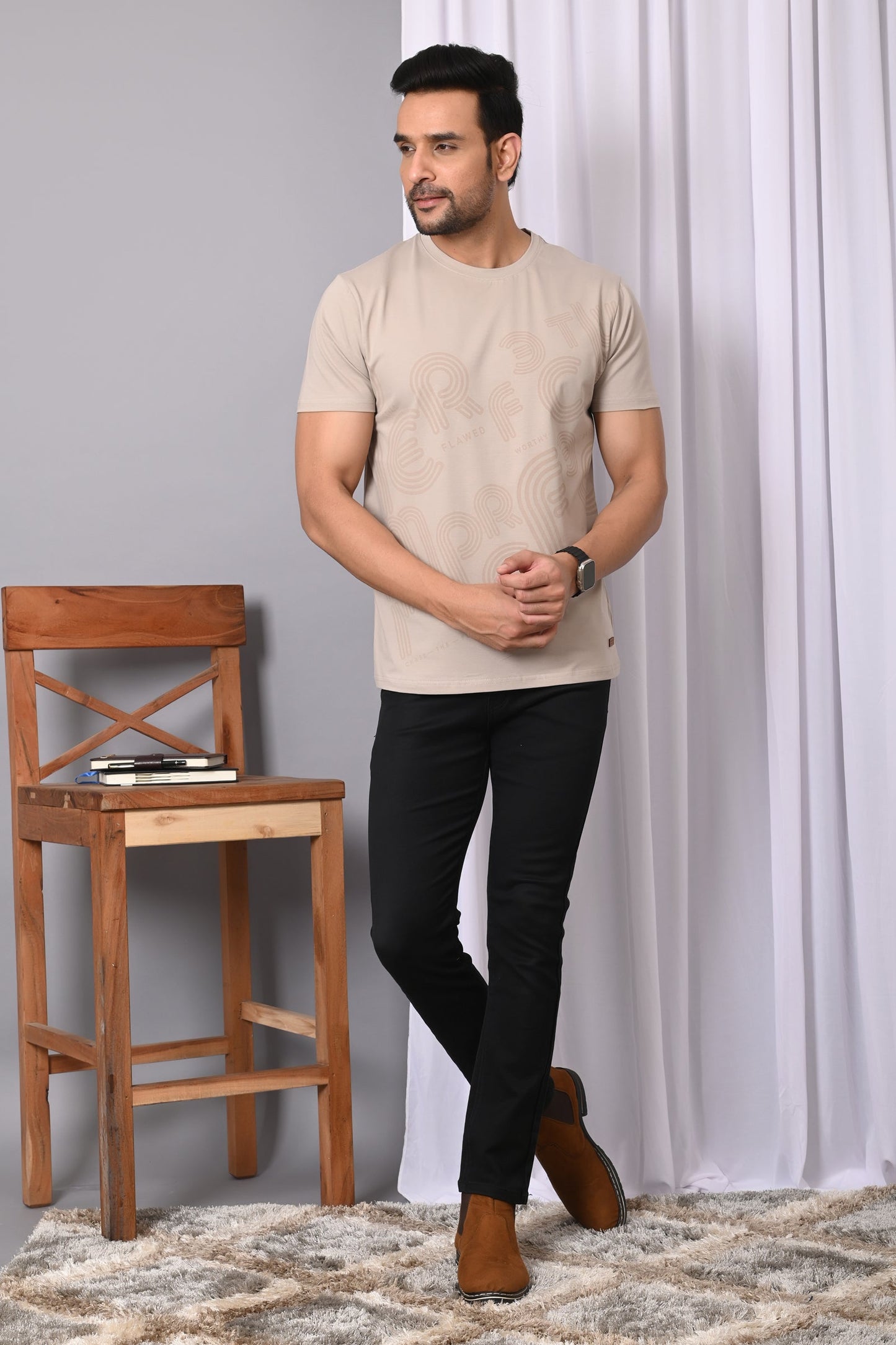 Arbour Men Round Neck Cotton Blend T-Shirt