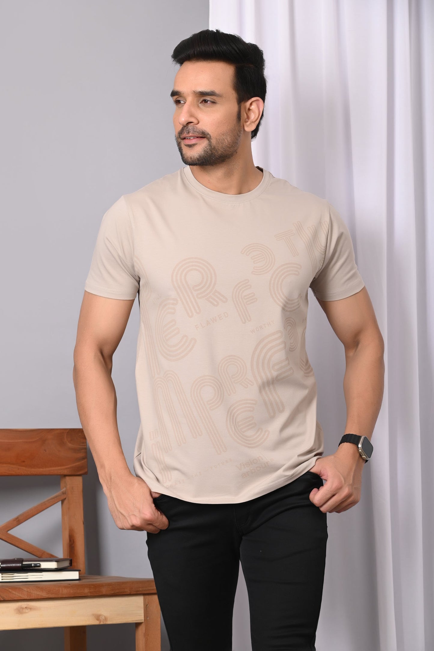 Arbour Men Round Neck Cotton Blend T-Shirt