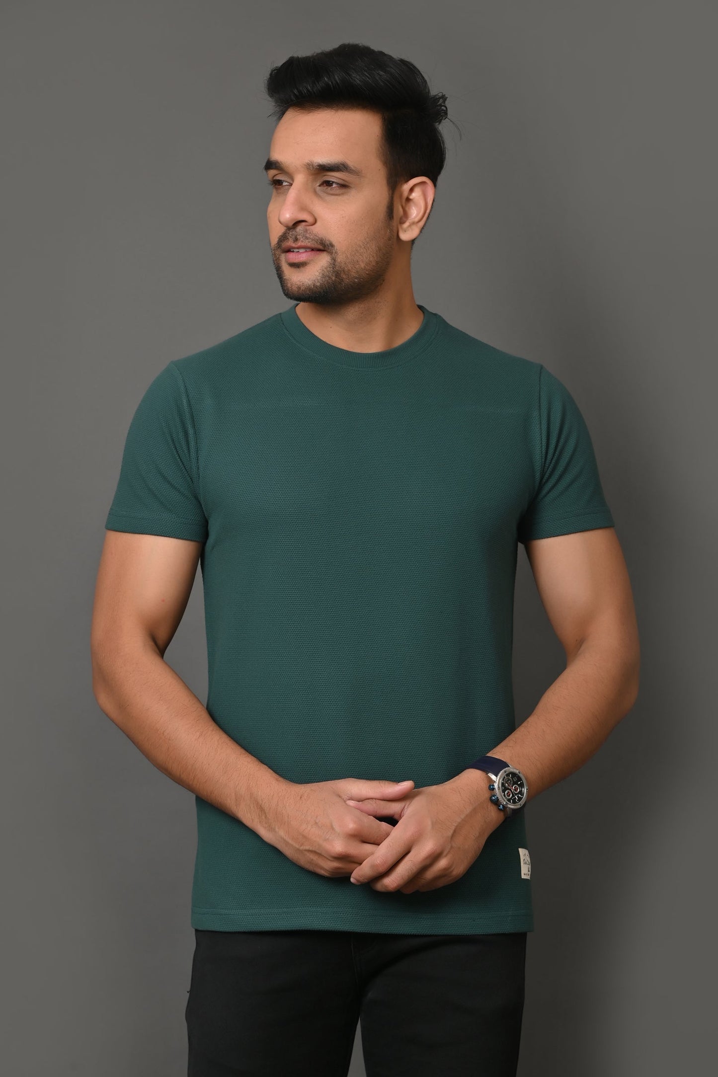 Arbour Men Solid Round Neck Cotton Blend T-Shirt