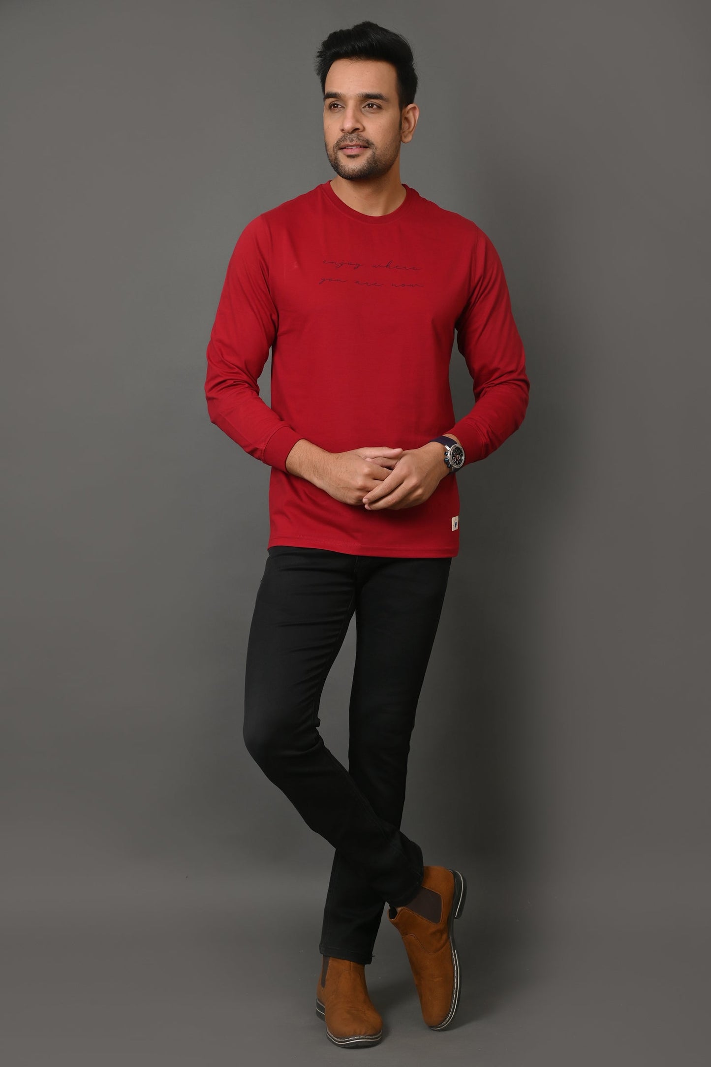 Arbour Men Printed Round Neck Cotton Blend T-Shirt