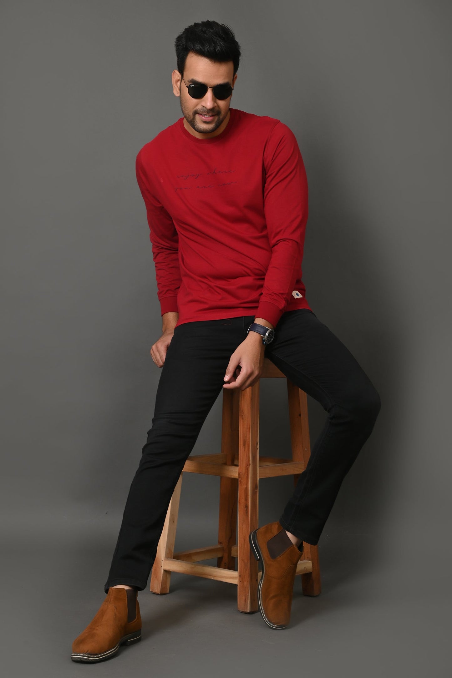 Arbour Men Printed Round Neck Cotton Blend T-Shirt