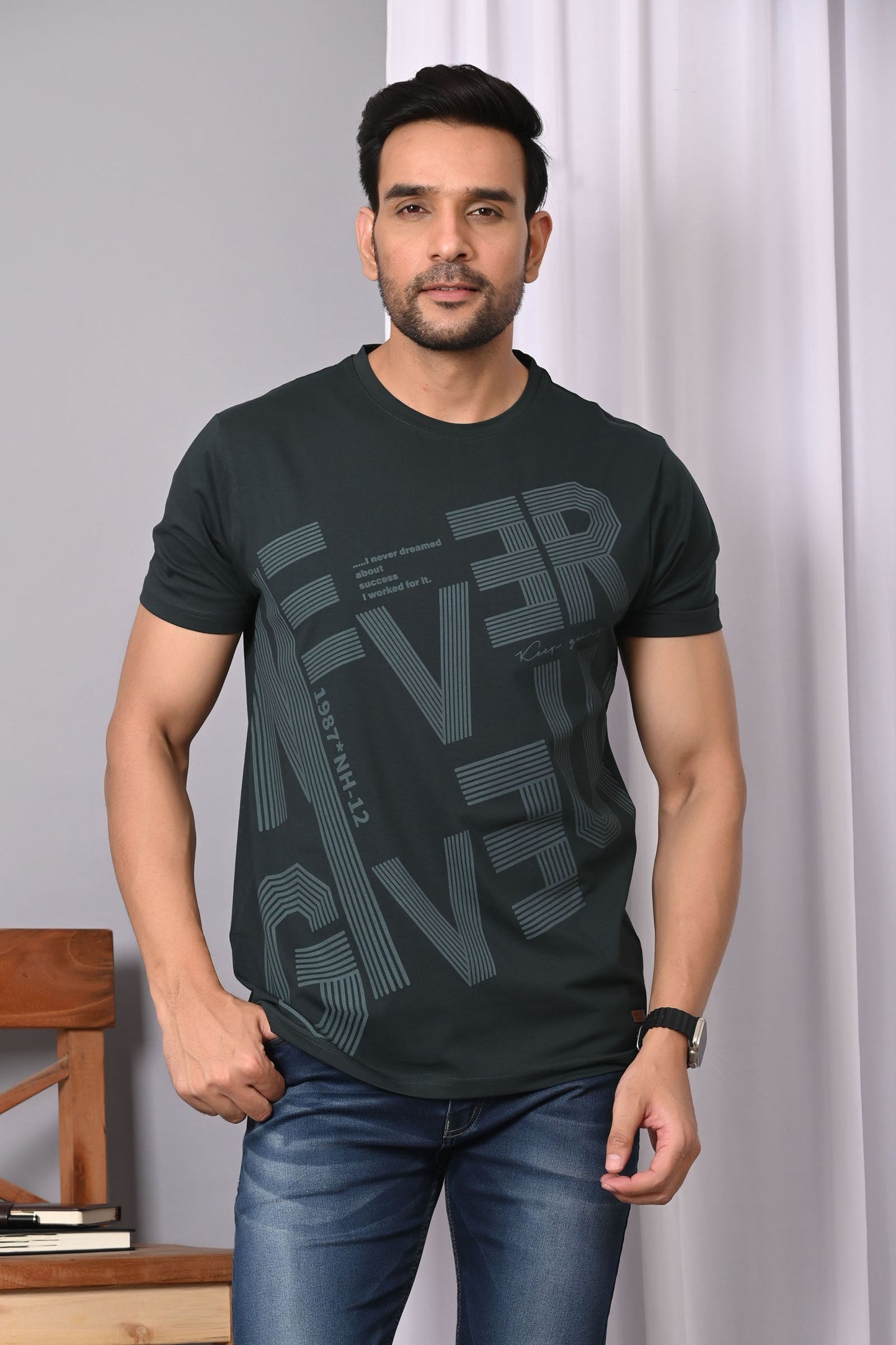 Arbour Men Round Neck Cotton Blend T-Shirt