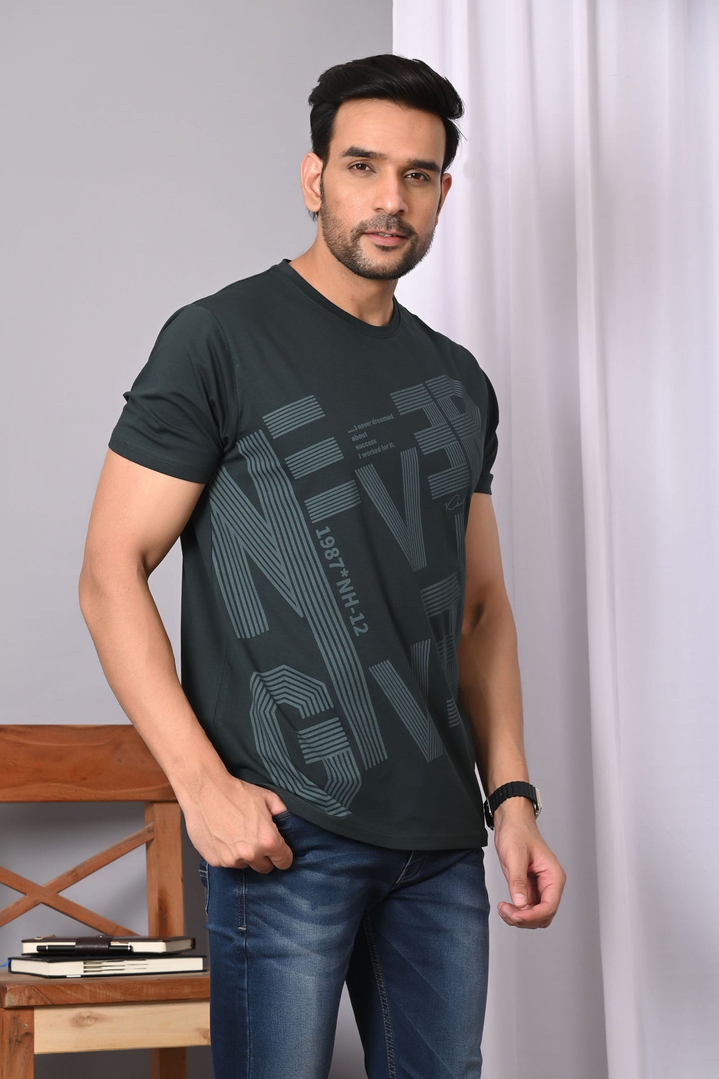 Arbour Men Round Neck Cotton Blend T-Shirt