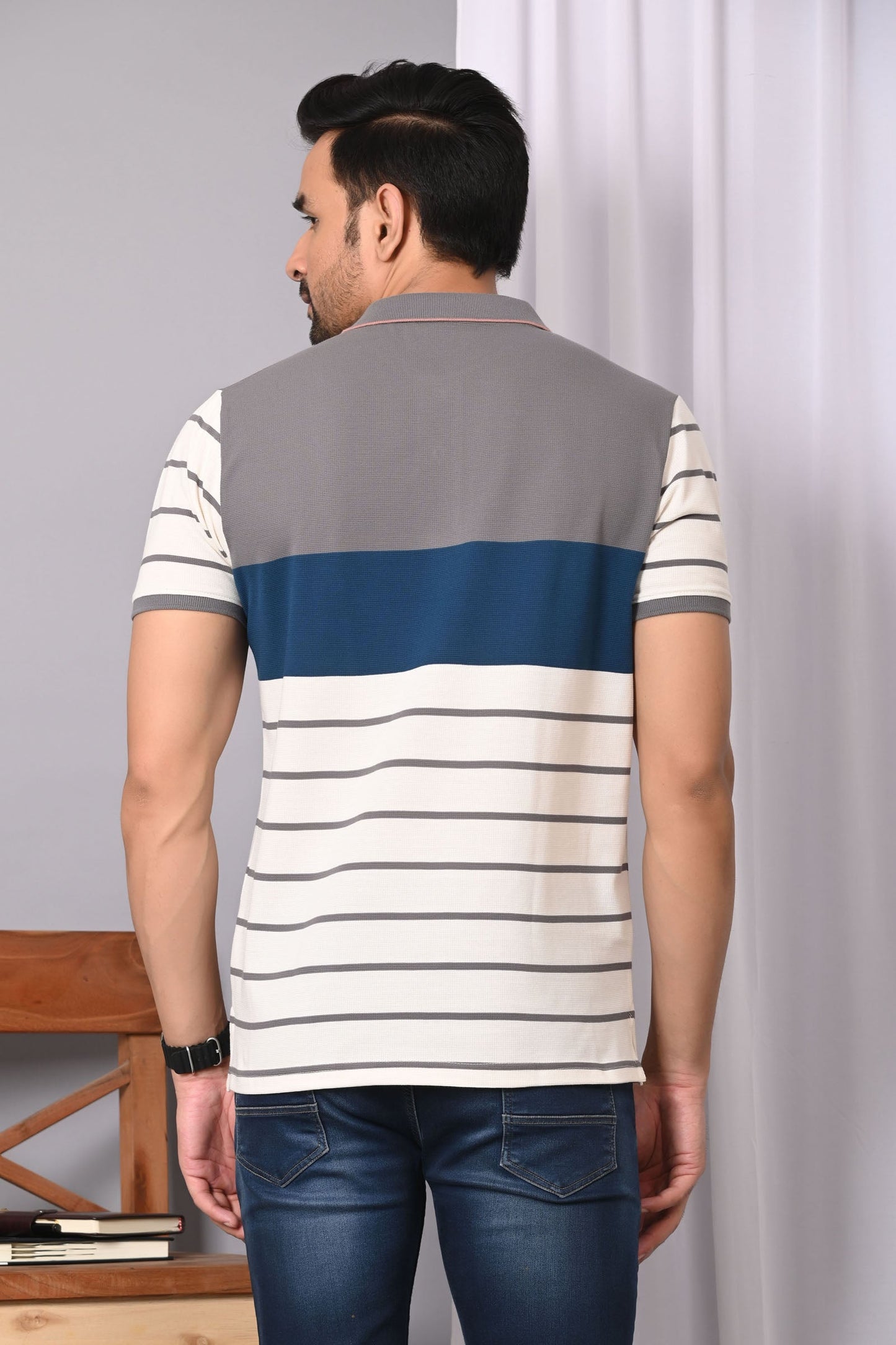 Arbour Men Polo Neck Stripes Casual Half Sleeves T-Shirt