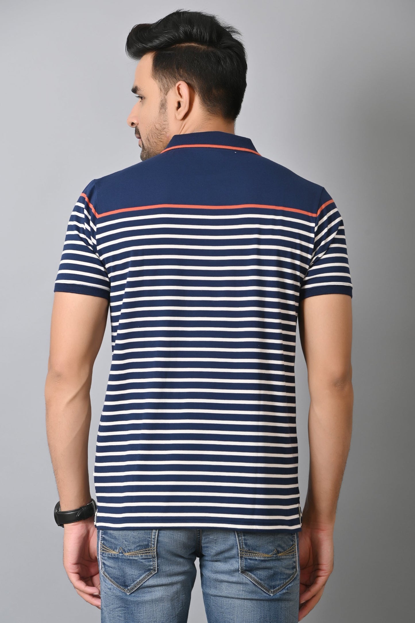 Arbour Men Polo Neck Stripes Casual Slim Fit Half Sleeves T-Shirt