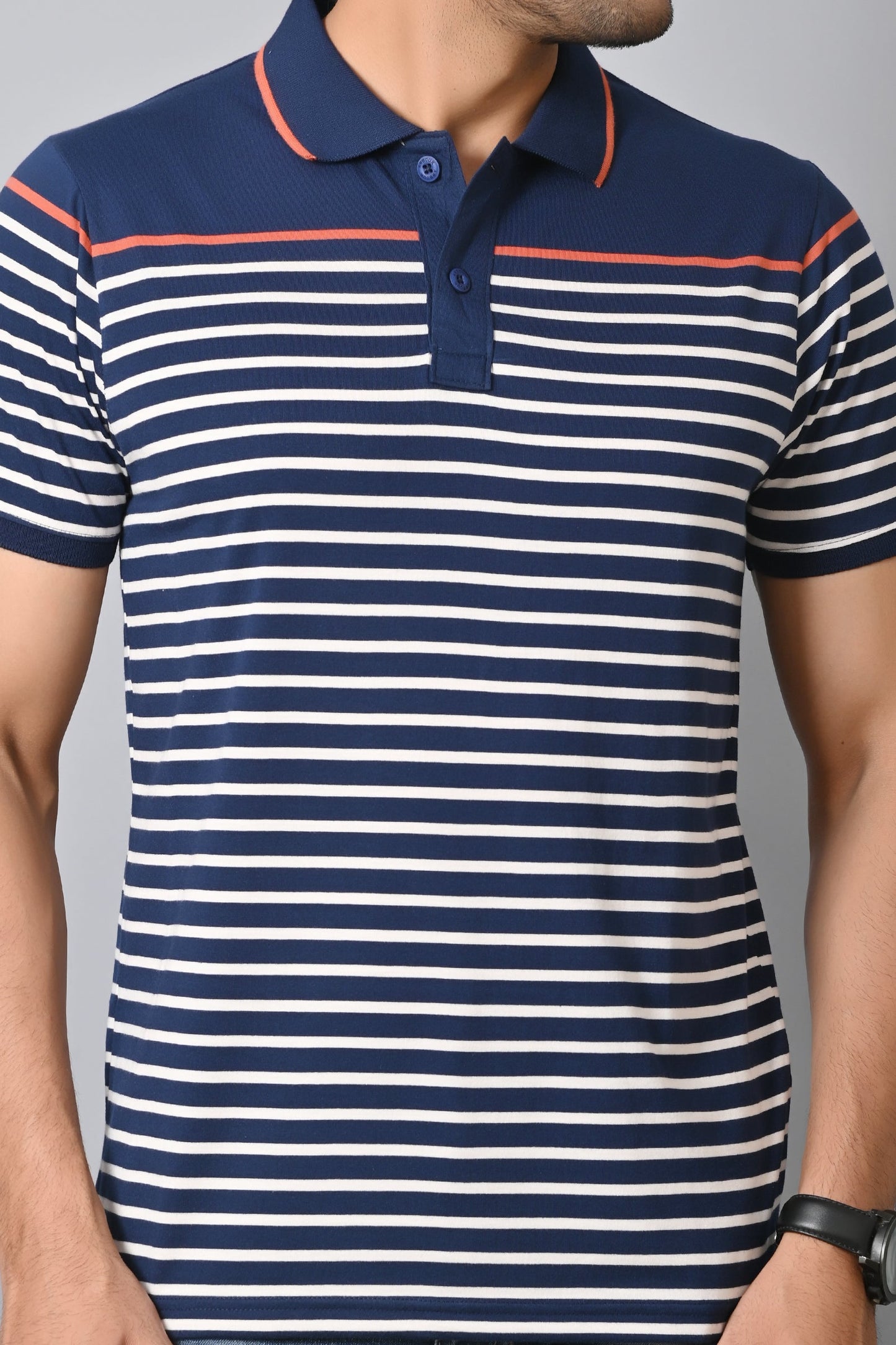 Arbour Men Polo Neck Stripes Casual Slim Fit Half Sleeves T-Shirt