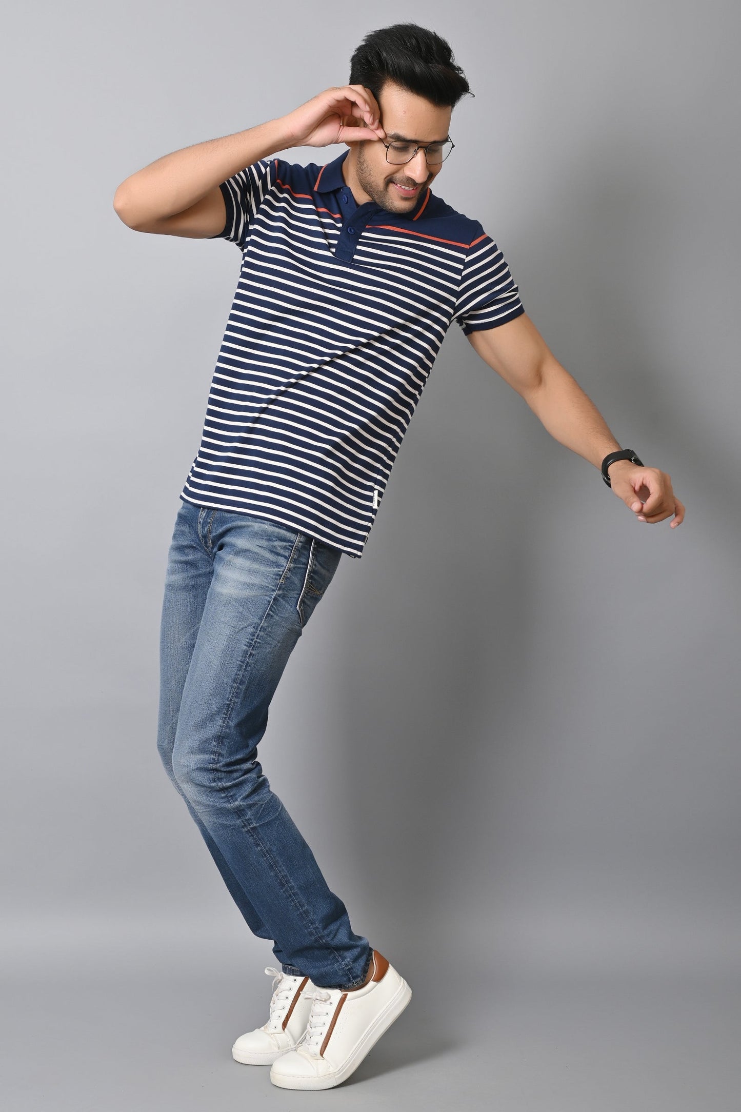 Arbour Men Polo Neck Stripes Casual Slim Fit Half Sleeves T-Shirt