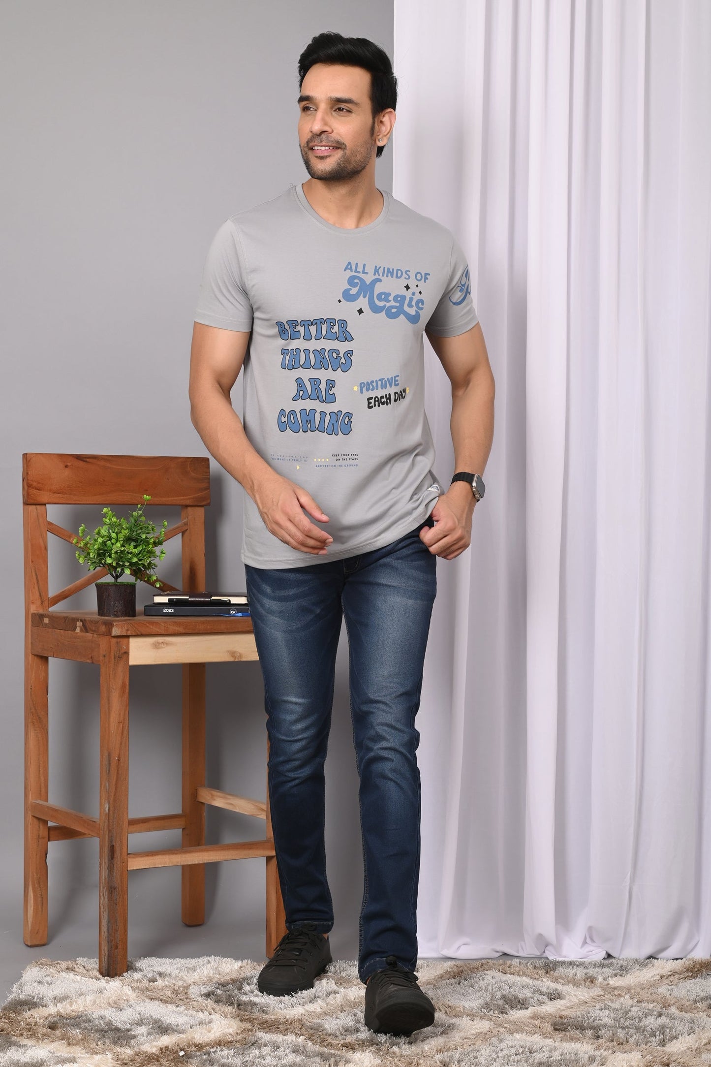 Arbour Men Printed Round Neck Cotton Blend T-Shirt