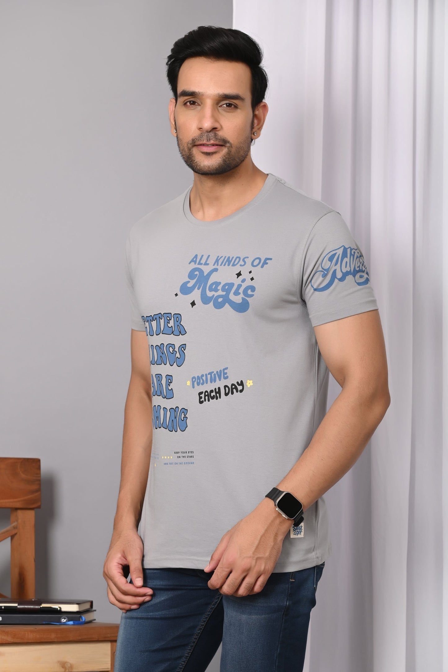 Arbour Men Printed Round Neck Cotton Blend T-Shirt