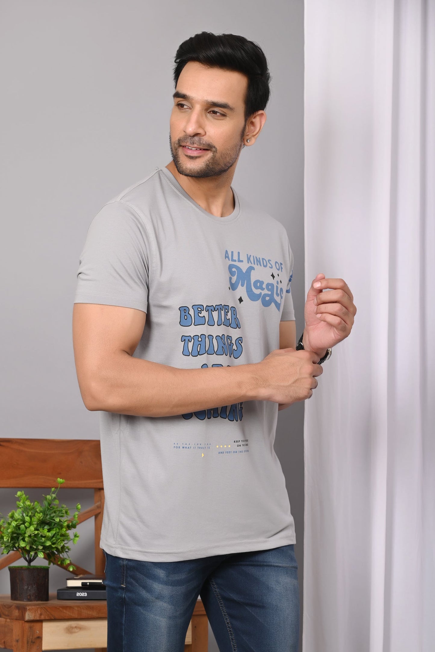 Arbour Men Printed Round Neck Cotton Blend T-Shirt