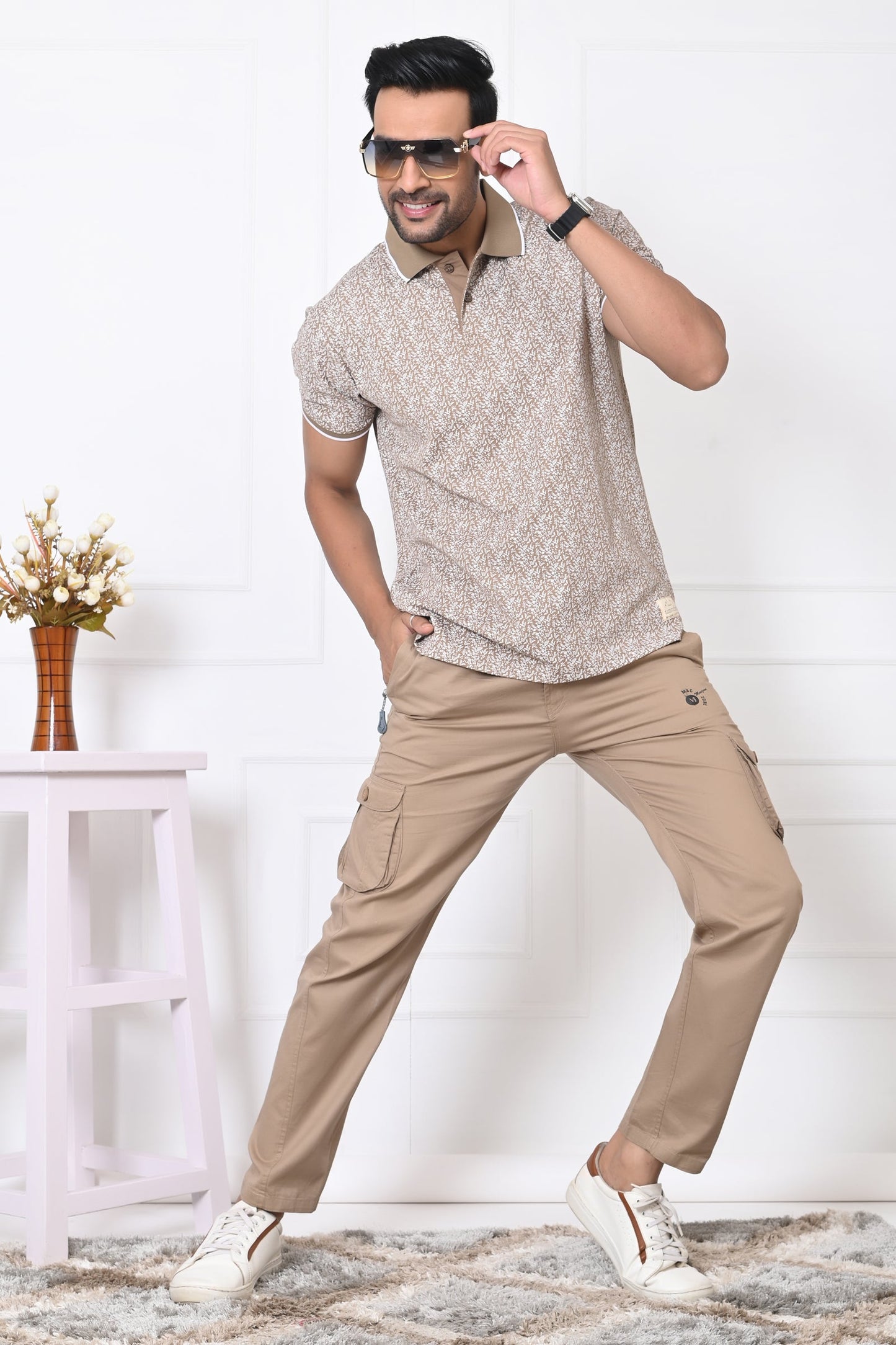 Arbour Men Polo Neck All Over Print Half Sleeves T-Shirt