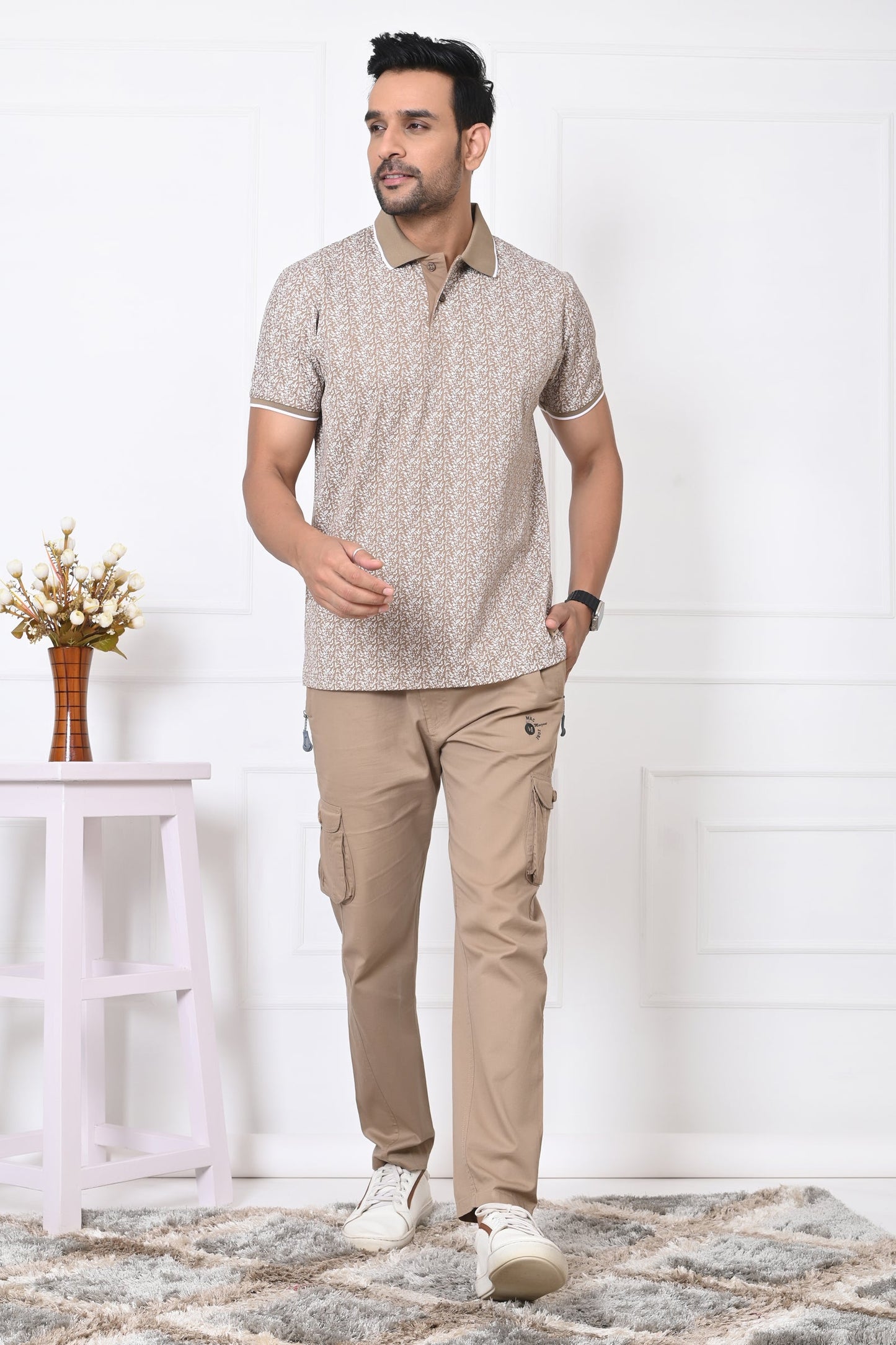 Arbour Men Polo Neck All Over Print Half Sleeves T-Shirt