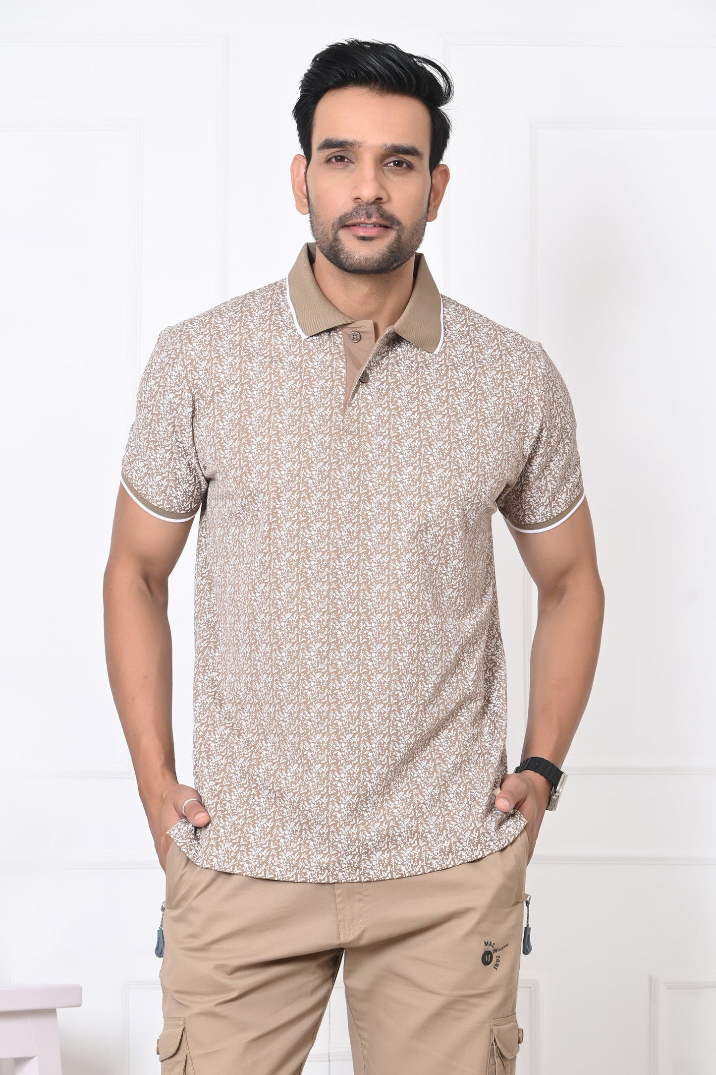 Arbour Men Polo Neck All Over Print Half Sleeves T-Shirt