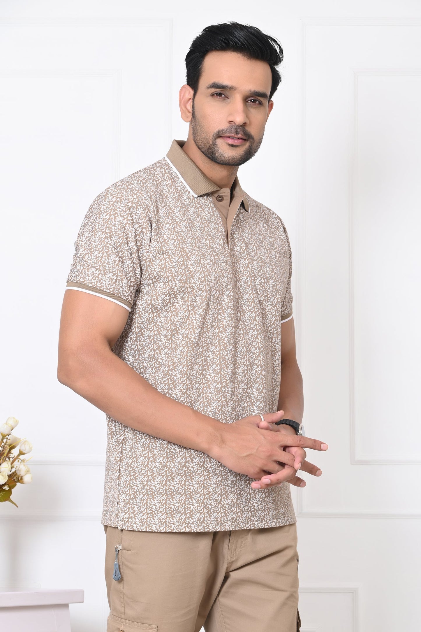 Arbour Men Polo Neck All Over Print Half Sleeves T-Shirt