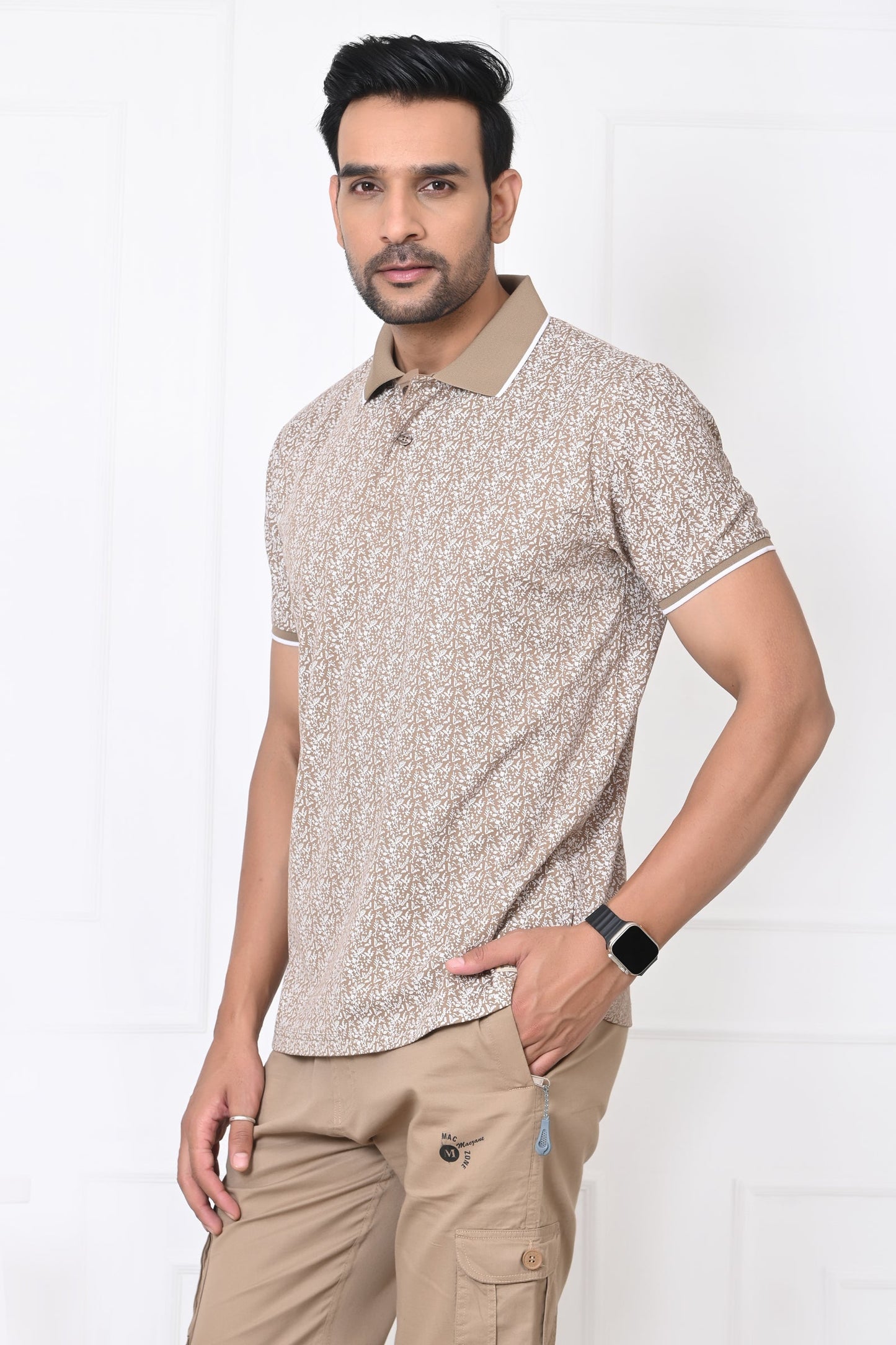 Arbour Men Polo Neck All Over Print Half Sleeves T-Shirt