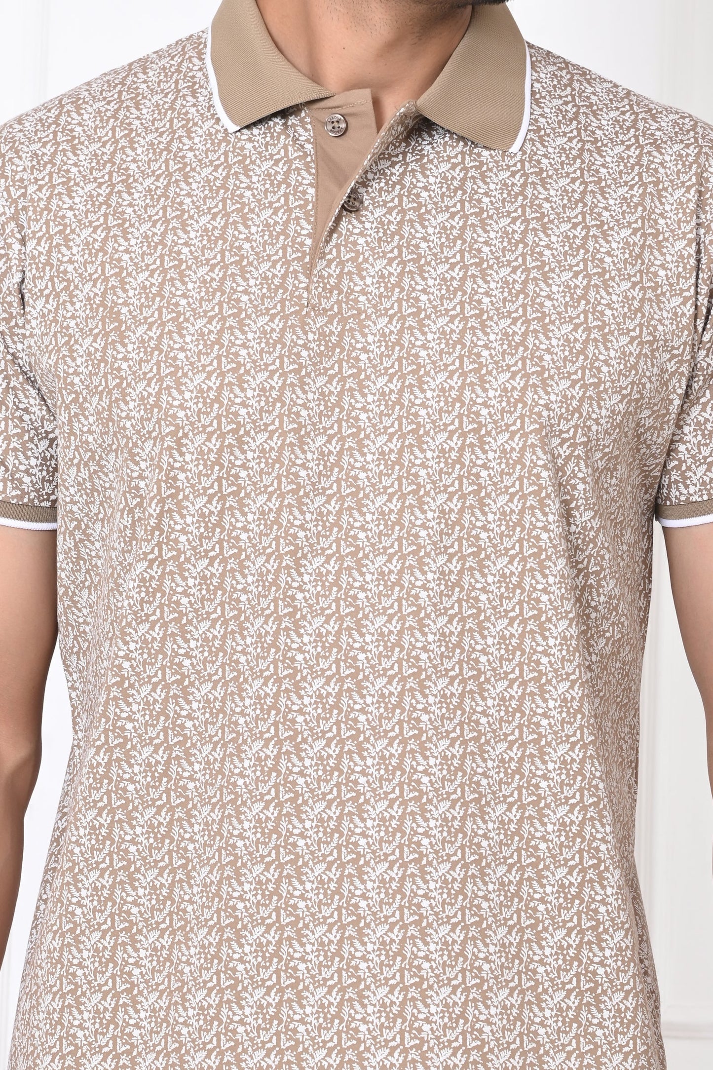 Arbour Men Polo Neck All Over Print Half Sleeves T-Shirt