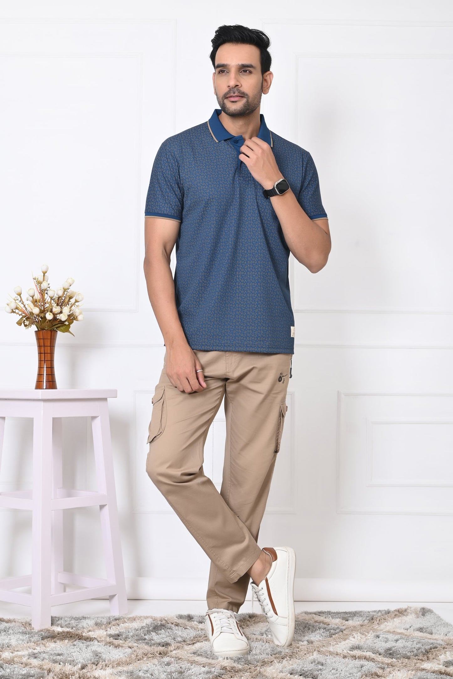 Arbour Men Polo Neck All Over Print Half Sleeves T-Shirt