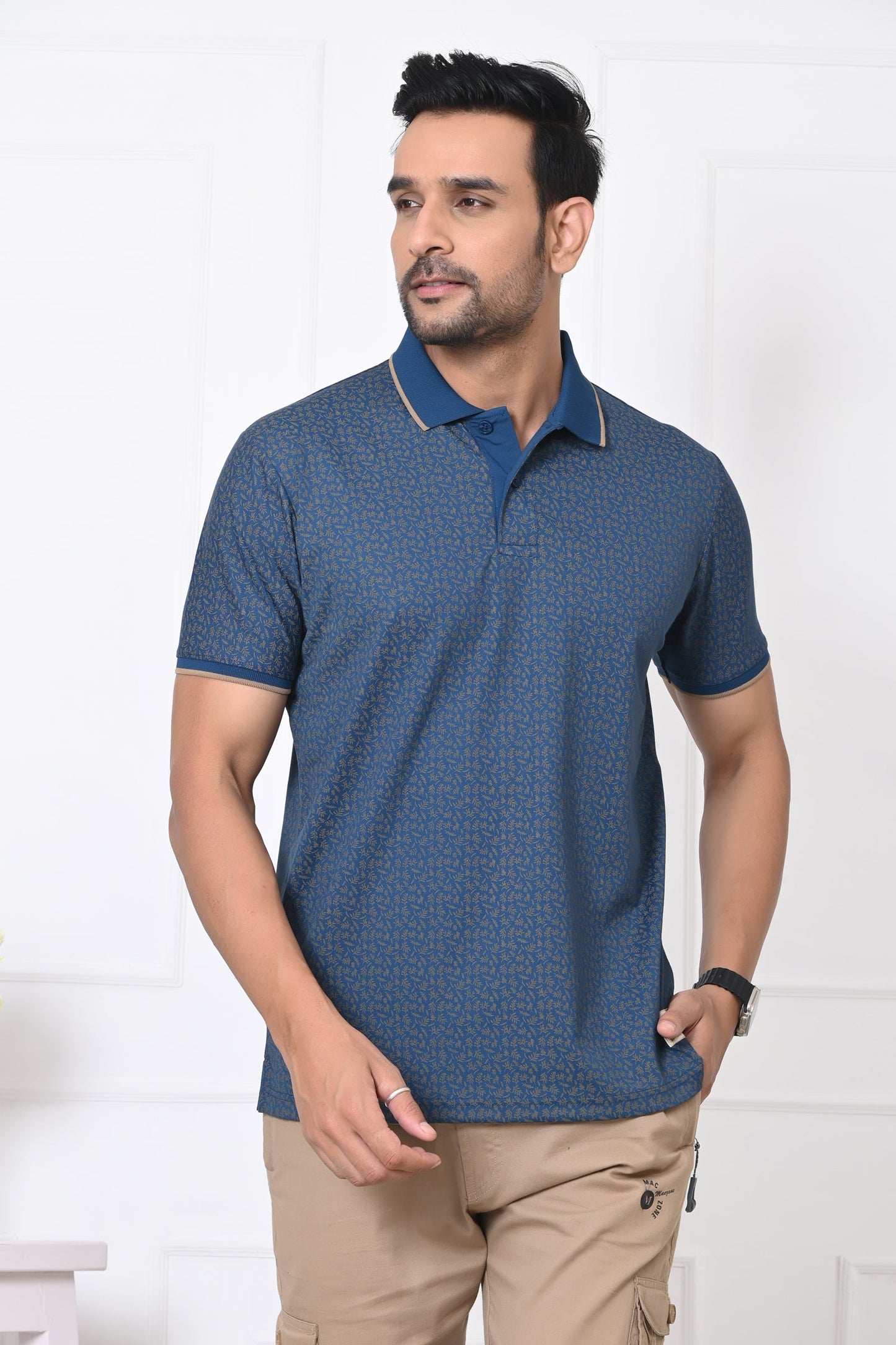 Arbour Men Polo Neck All Over Print Half Sleeves T-Shirt