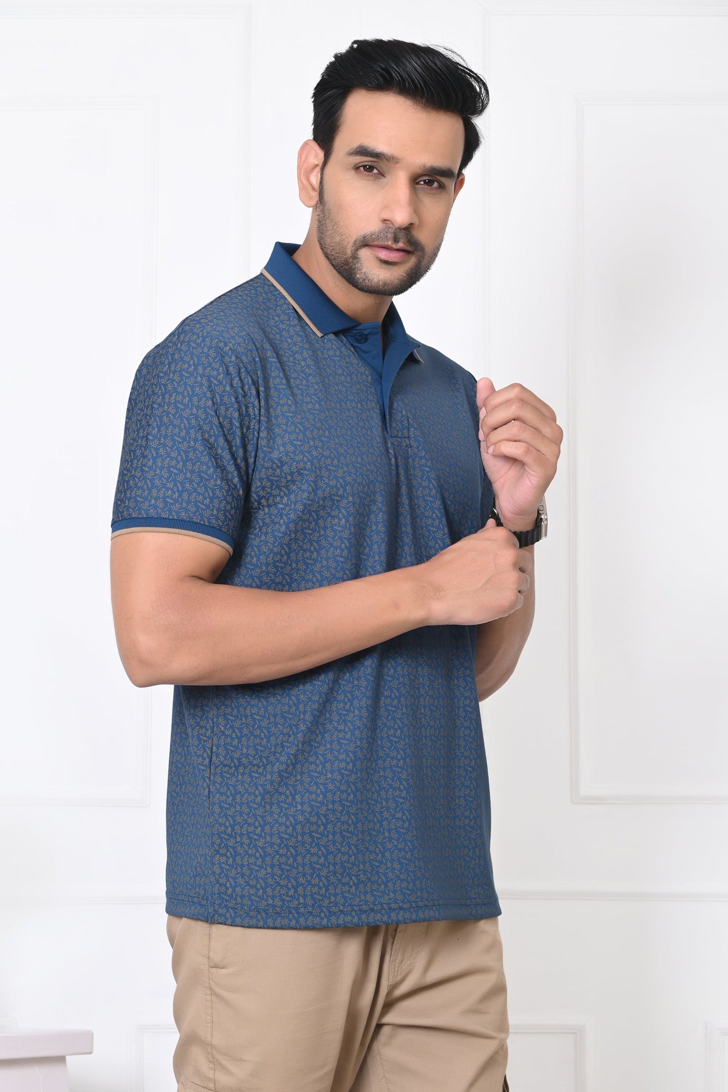 Arbour Men Polo Neck All Over Print Half Sleeves T-Shirt