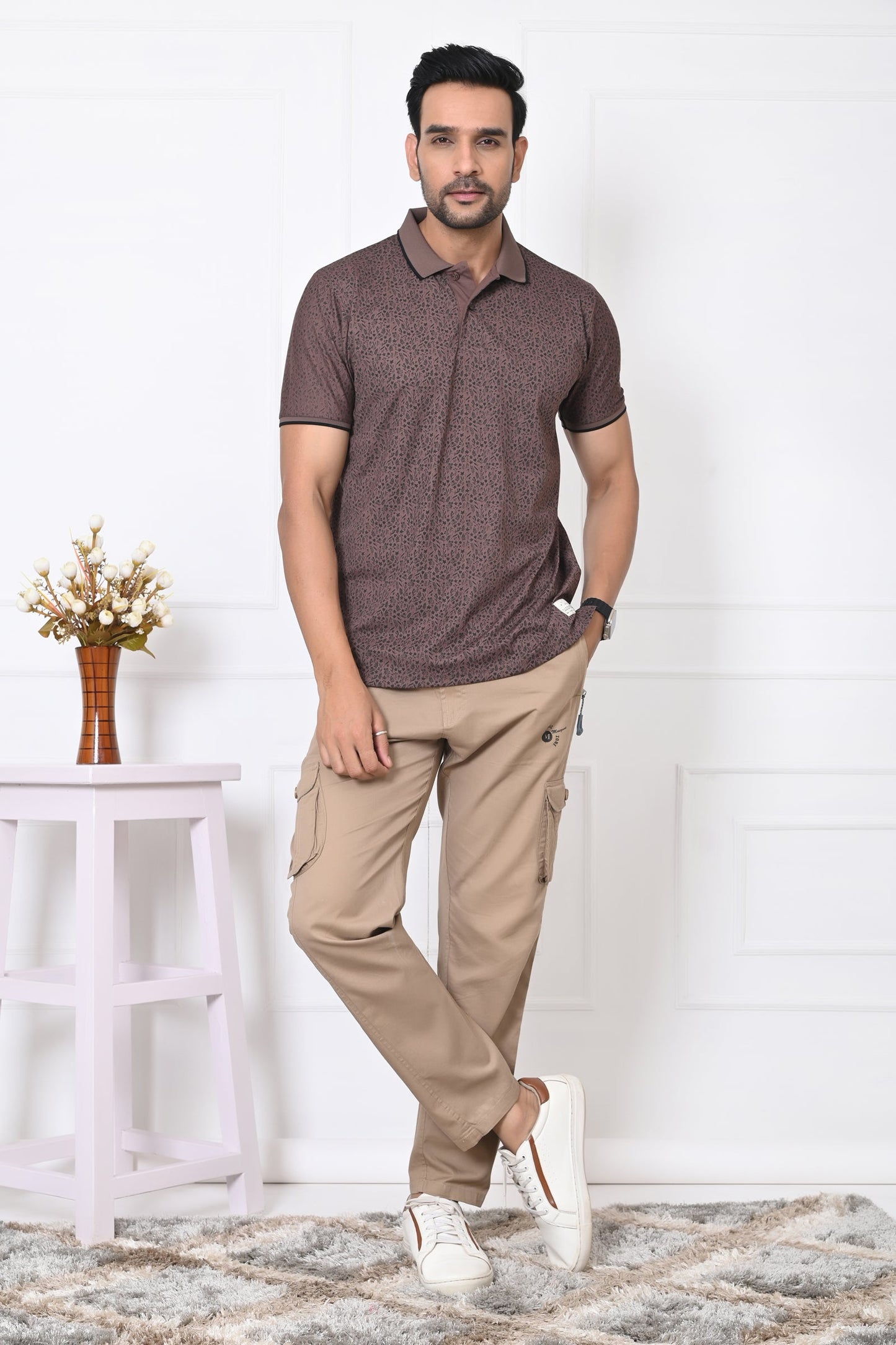 Arbour Men Polo Neck All Over Print Half Sleeves T-Shirt
