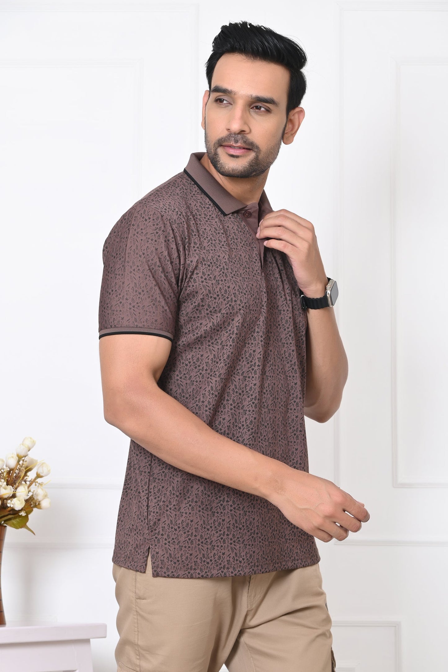 Arbour Men Polo Neck All Over Print Half Sleeves T-Shirt