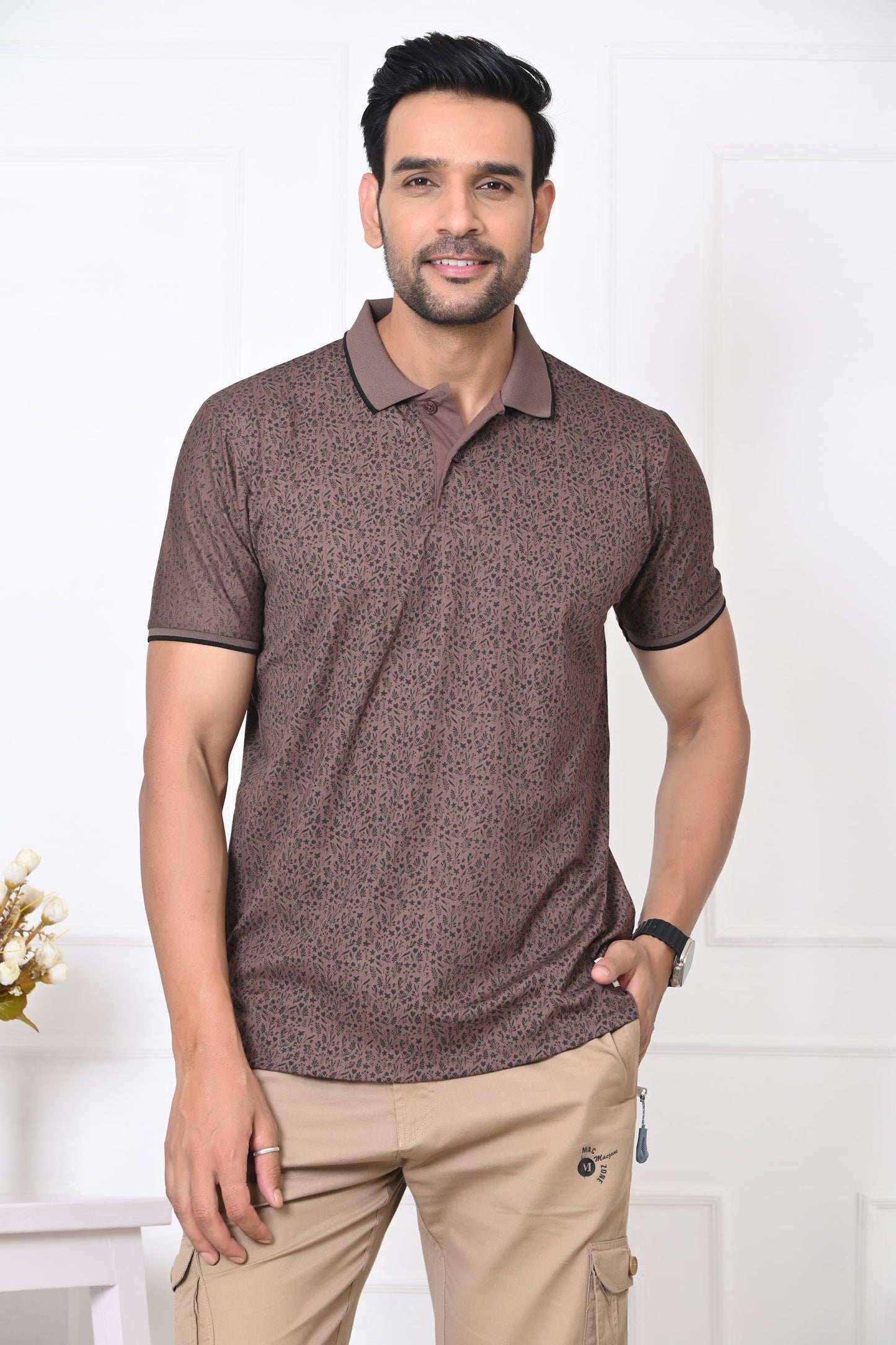 Arbour Men Polo Neck All Over Print Half Sleeves T-Shirt