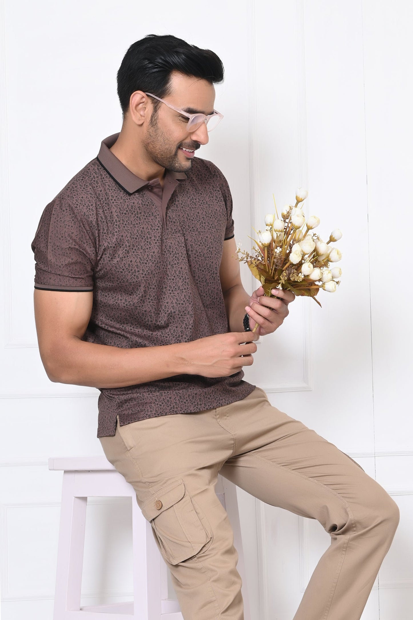 Arbour Men Polo Neck All Over Print Half Sleeves T-Shirt